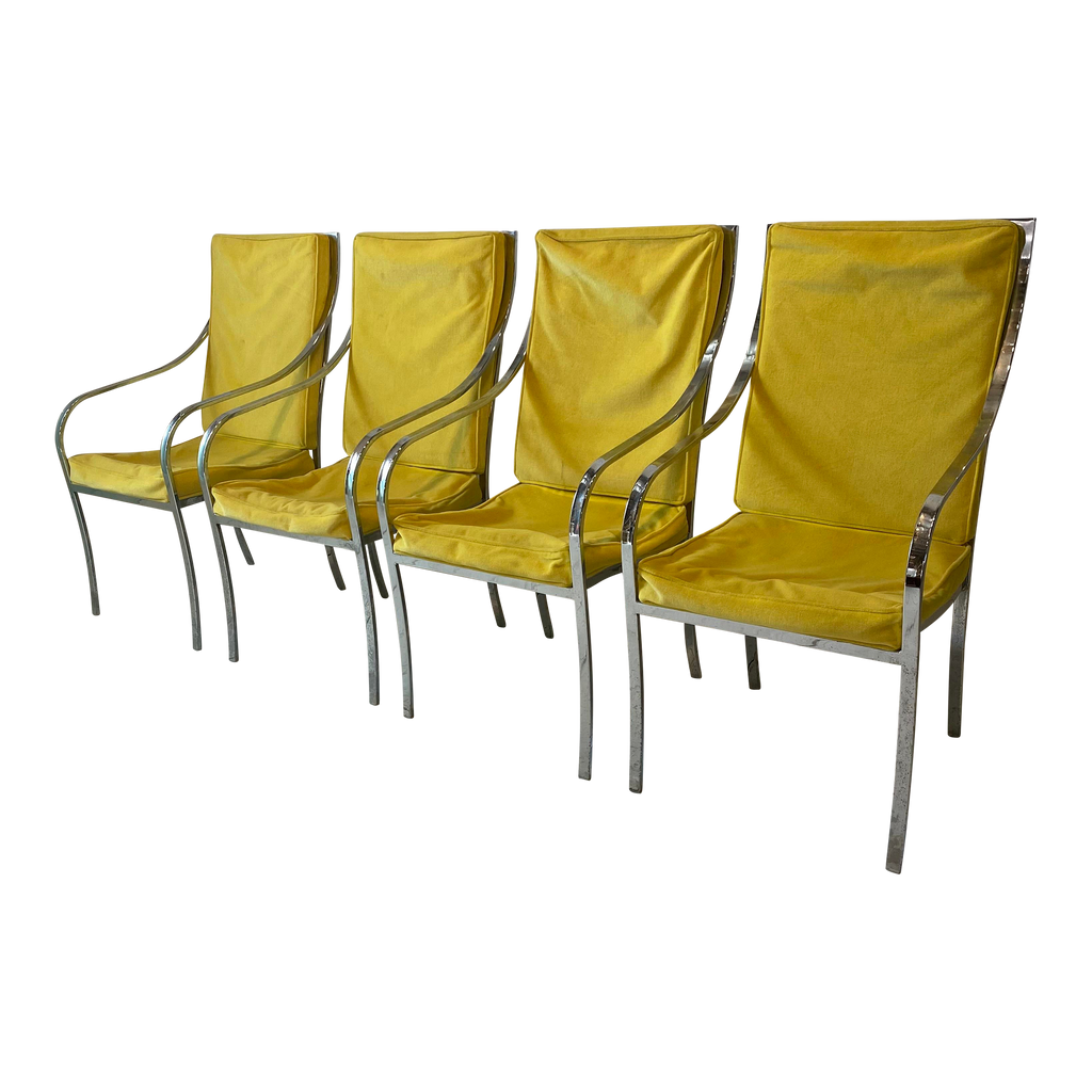 Set of 4 Yellow and Chrome Dining Chairs in the Style of Milo Baughman
