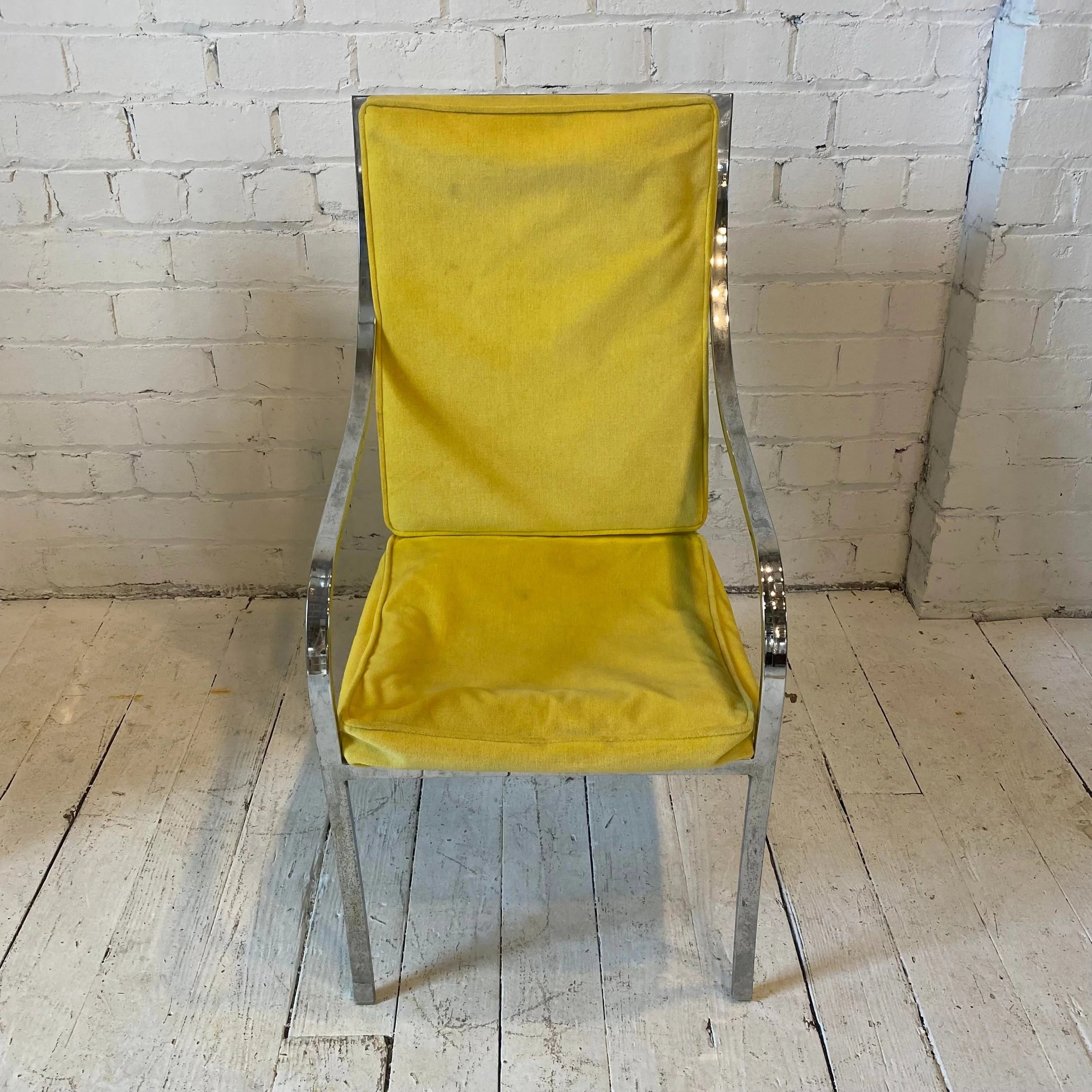 Set of 4 Yellow and Chrome Dining Chairs in the Style of Milo Baughman