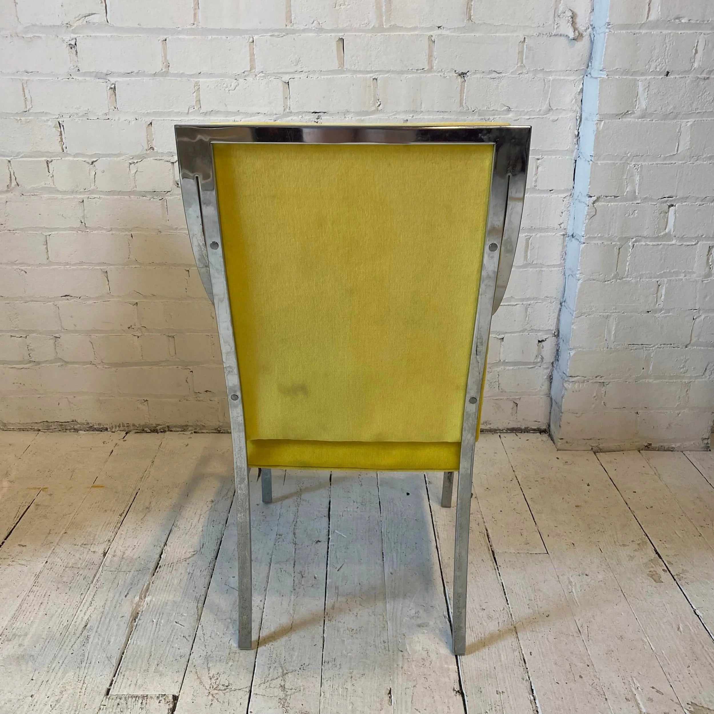 Set of 4 Yellow and Chrome Dining Chairs in the Style of Milo Baughman