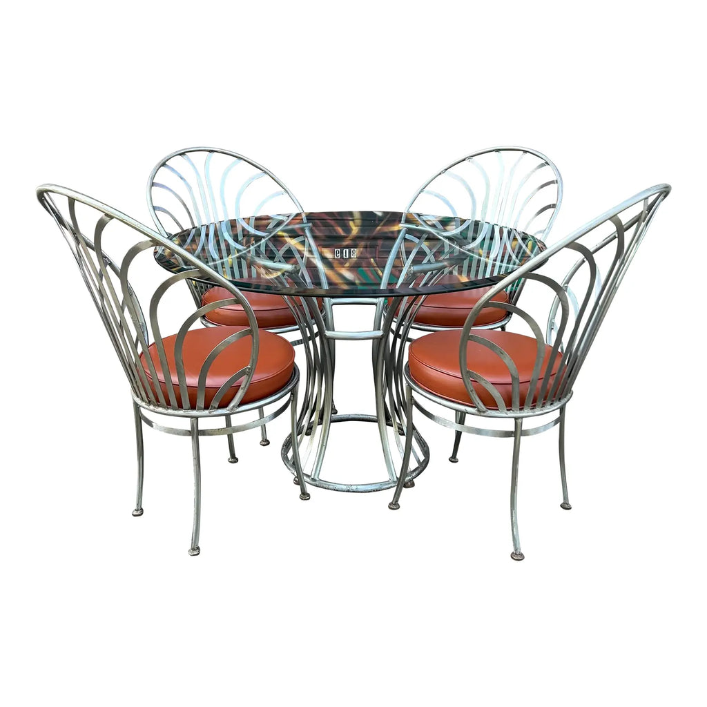 Mid Century Arthur Umanoff Glass and Steel Dining Set for Shaver Howard
