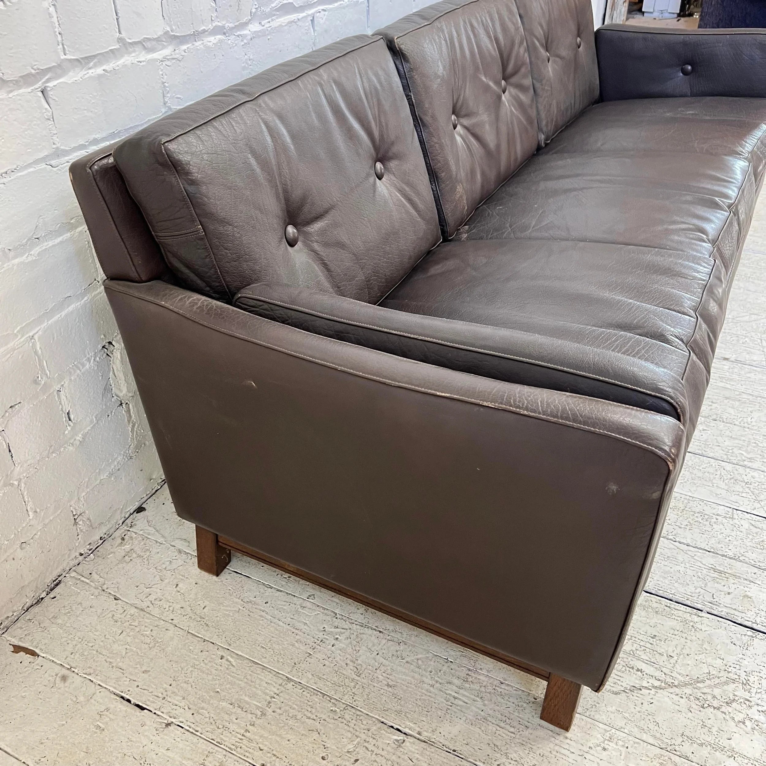 Mid Century Børge Mogensen Style Brown Leather Sofa