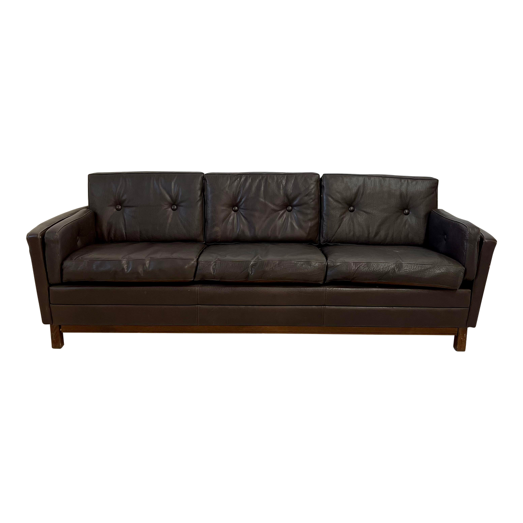 Mid Century Børge Mogensen Style Brown Leather Sofa