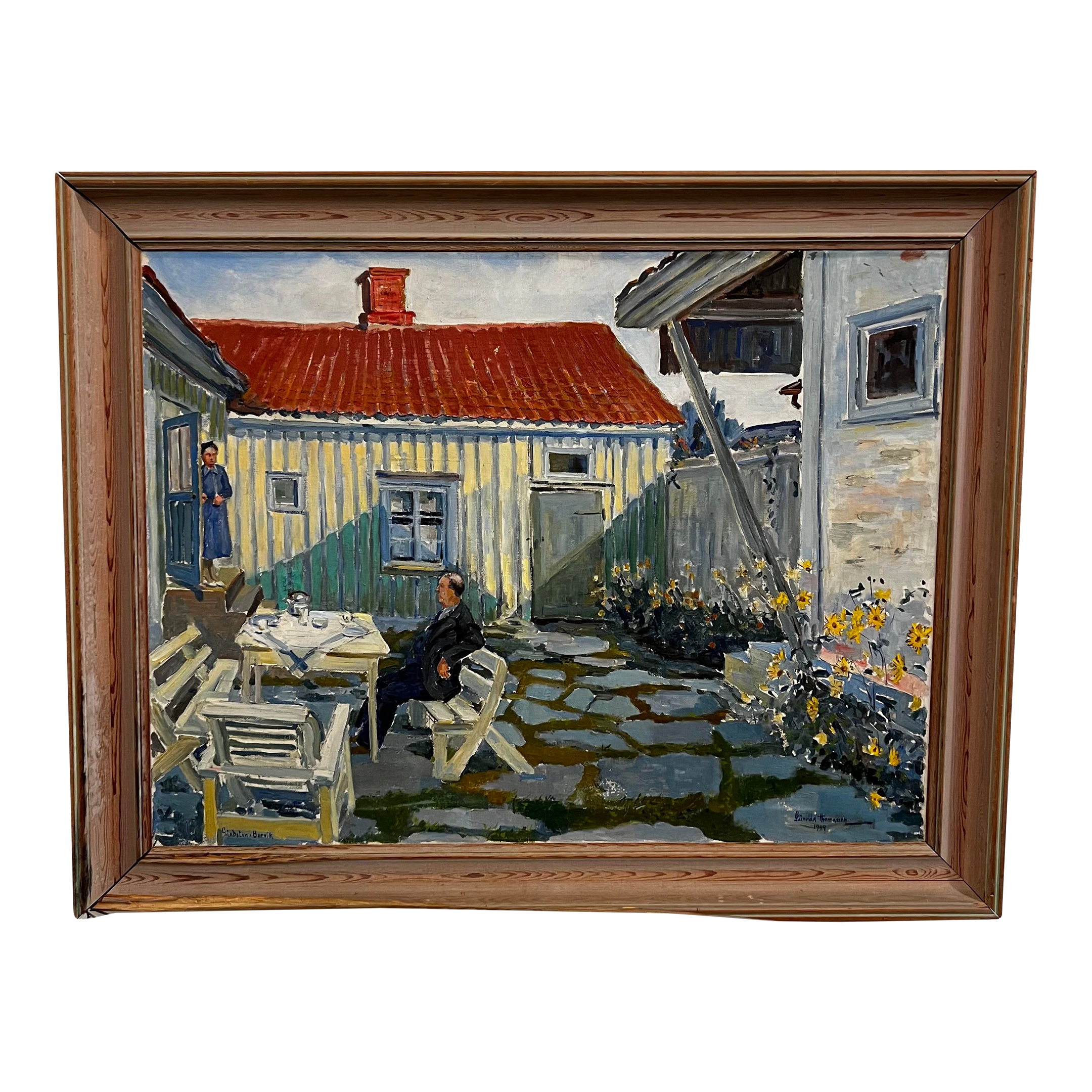Courtyard Oil Painting Husband and Wife