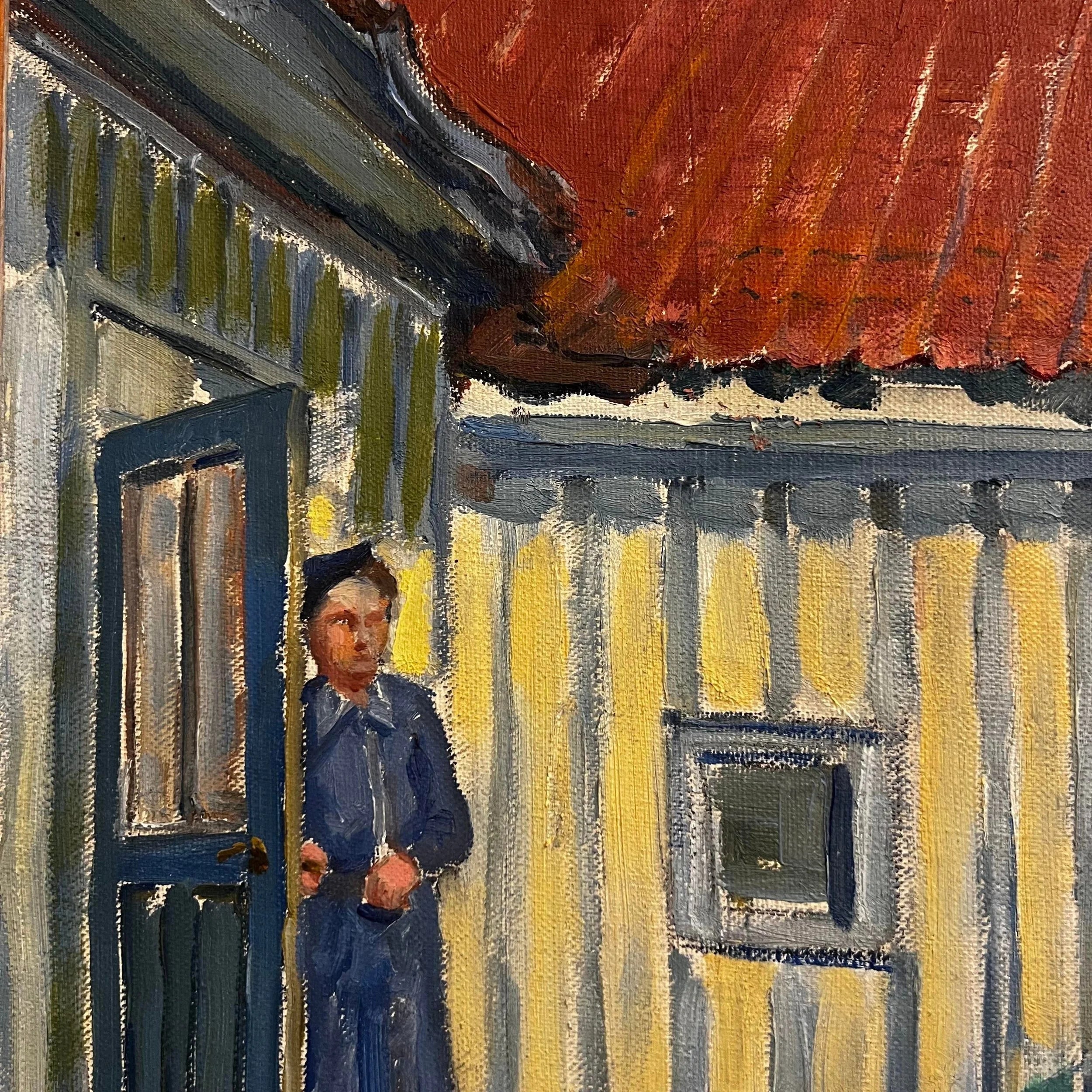 Courtyard Oil Painting Husband and Wife