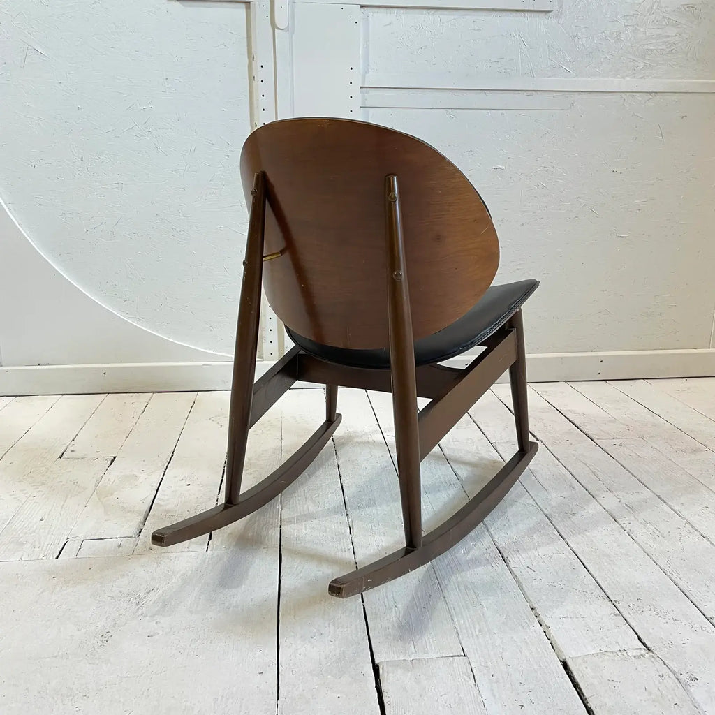Mid Century Kodawood Rocking Chair in Black Vinyl, Unmarked