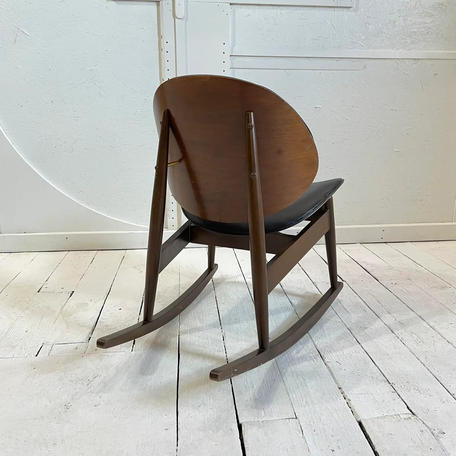 Mid Century Kodawood Rocking Chair in Black Vinyl, Unmarked