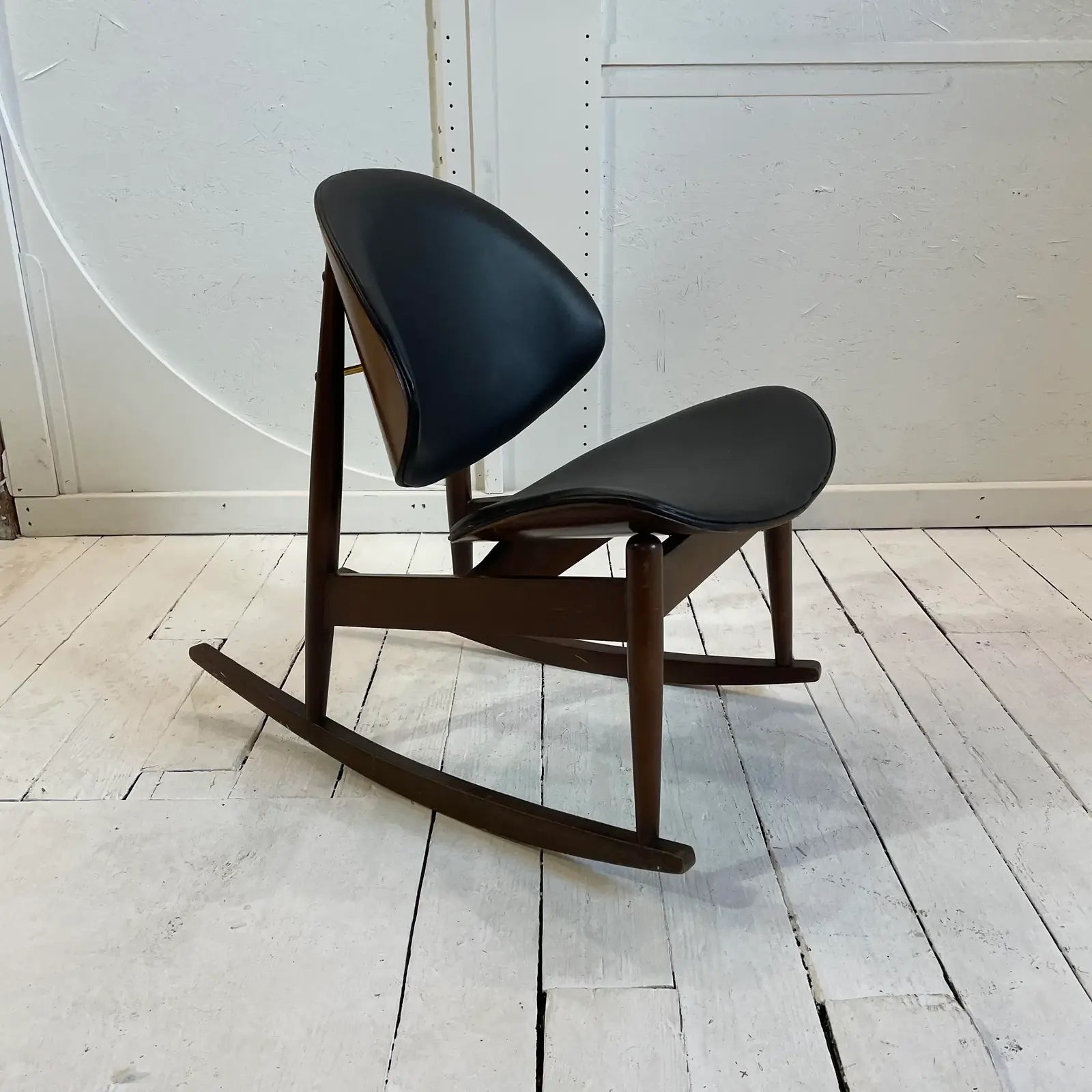 Mid Century Kodawood Rocking Chair in Black Vinyl, Unmarked