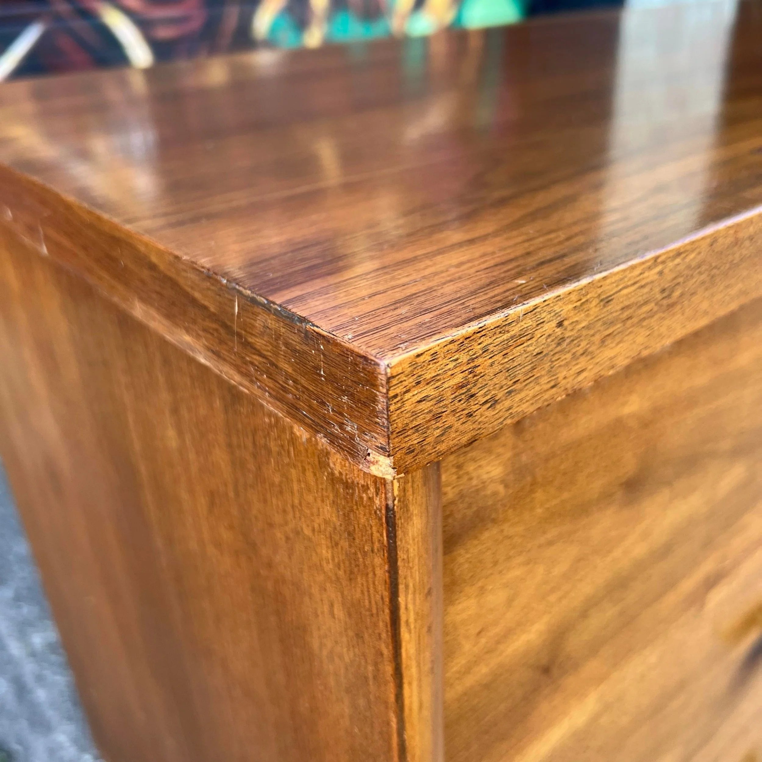 Mid Century Modern 9 Drawer Low Dresser With Brass Pulls
