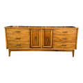 Mid Century Modern 9 Drawer Low Dresser With Brass Pulls