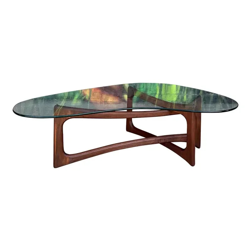 Mid-Century Modern Adrian Pearsall Kidney Shaped Glass Walnut Coffee Table