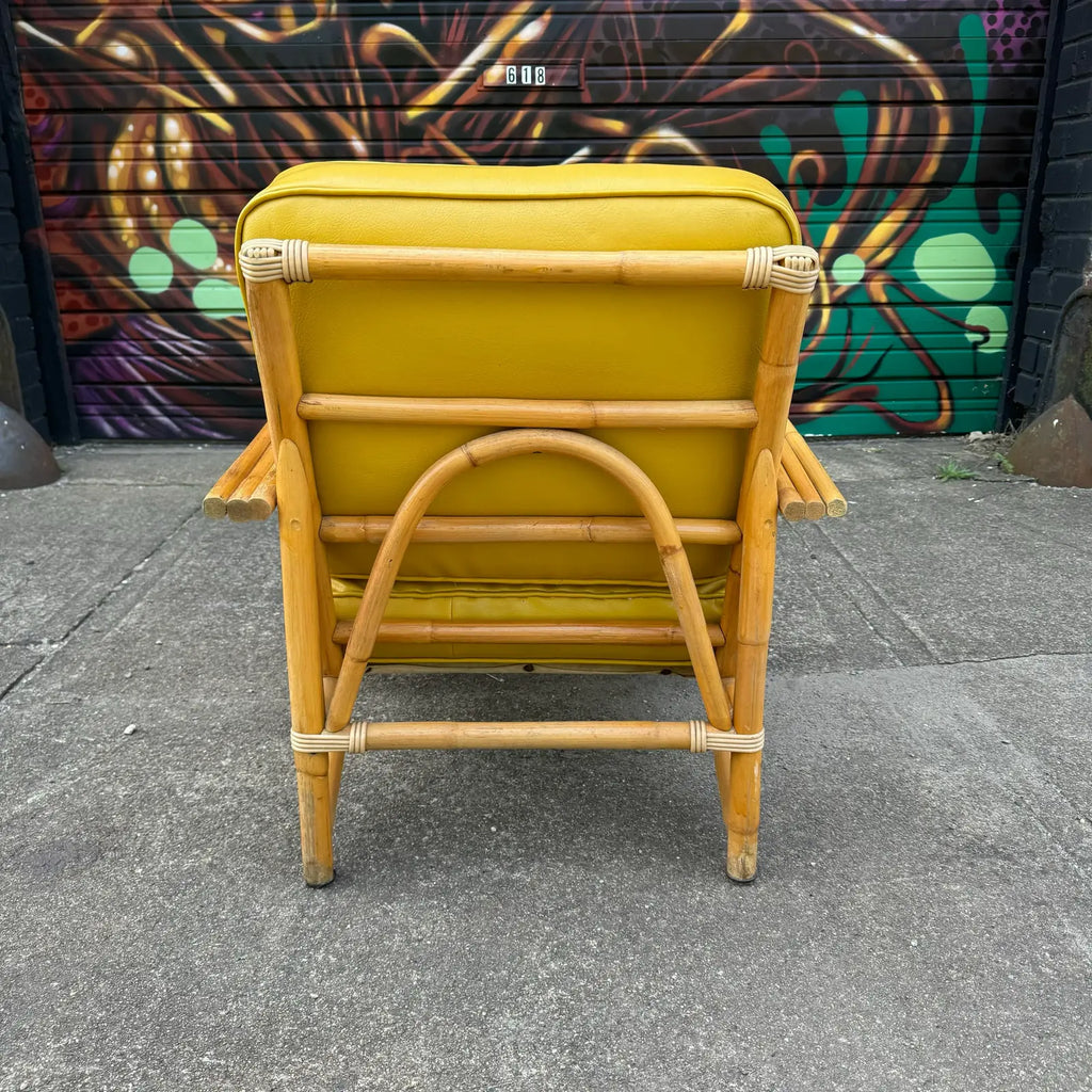 Mid Century Modern Bamboo Arm Lounge Chair Yellow
