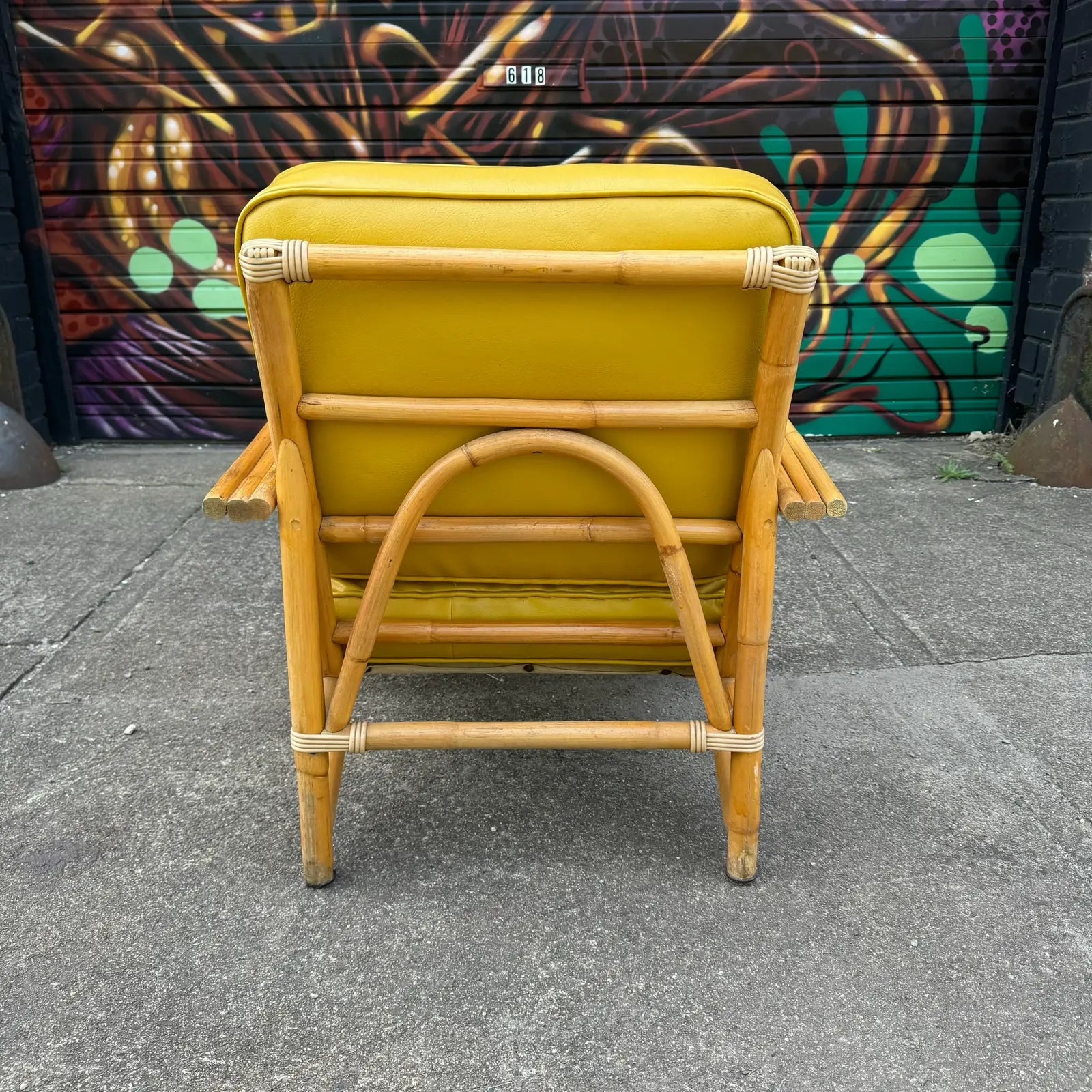 Mid Century Modern Bamboo Arm Lounge Chair Yellow