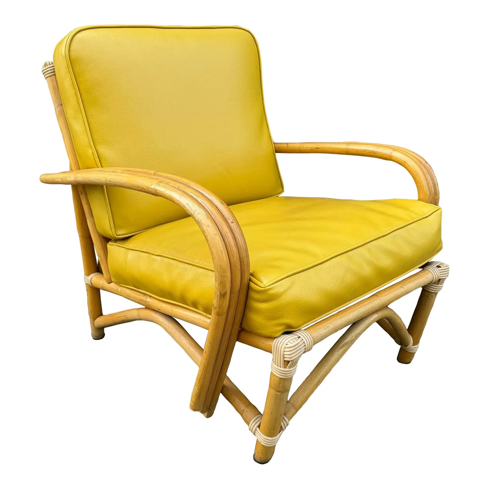Mid Century Modern Bamboo Arm Lounge Chair Yellow