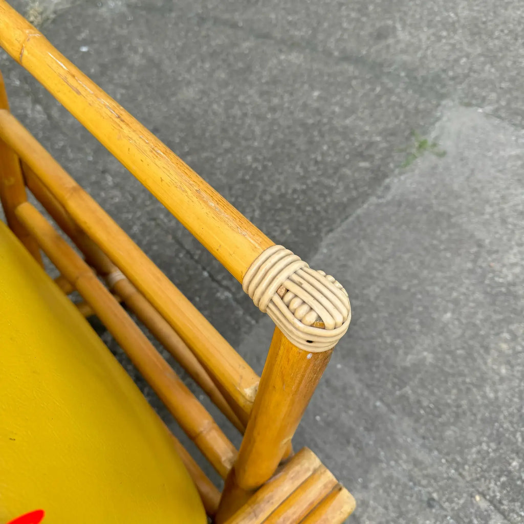 Mid Century Modern Bamboo Arm Lounge Chair Yellow