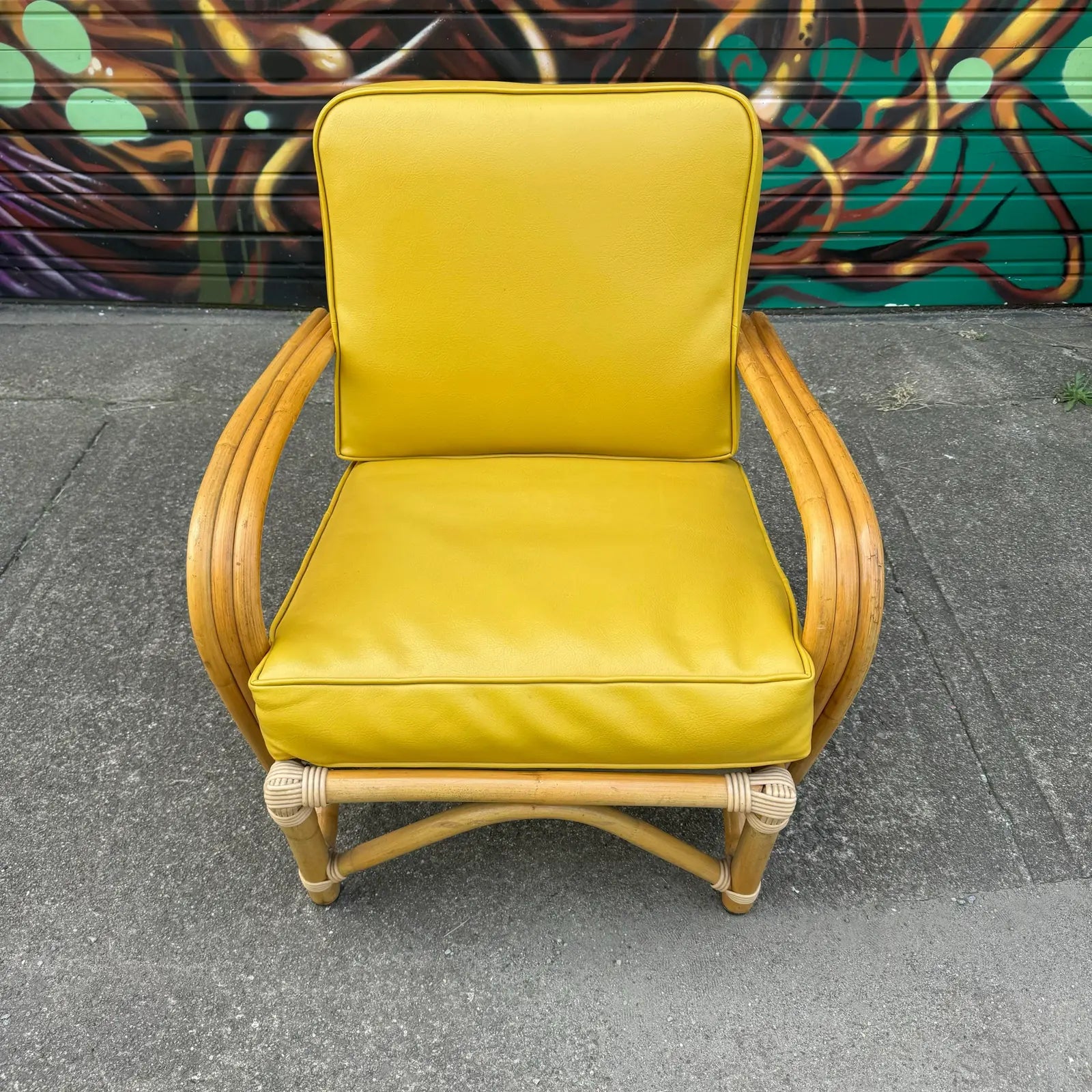 Mid Century Modern Bamboo Arm Lounge Chair Yellow