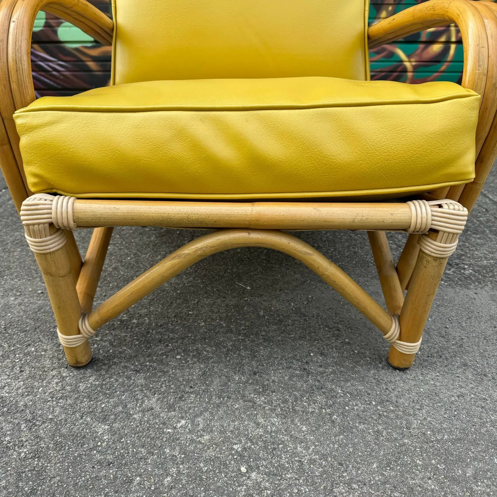 Mid Century Modern Bamboo Arm Lounge Chair Yellow