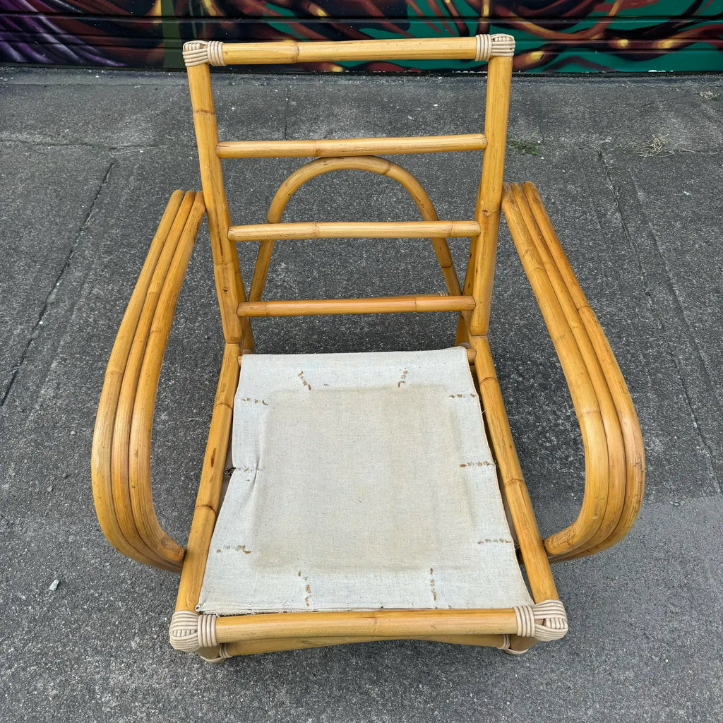 Mid Century Modern Bamboo Arm Lounge Chair Yellow