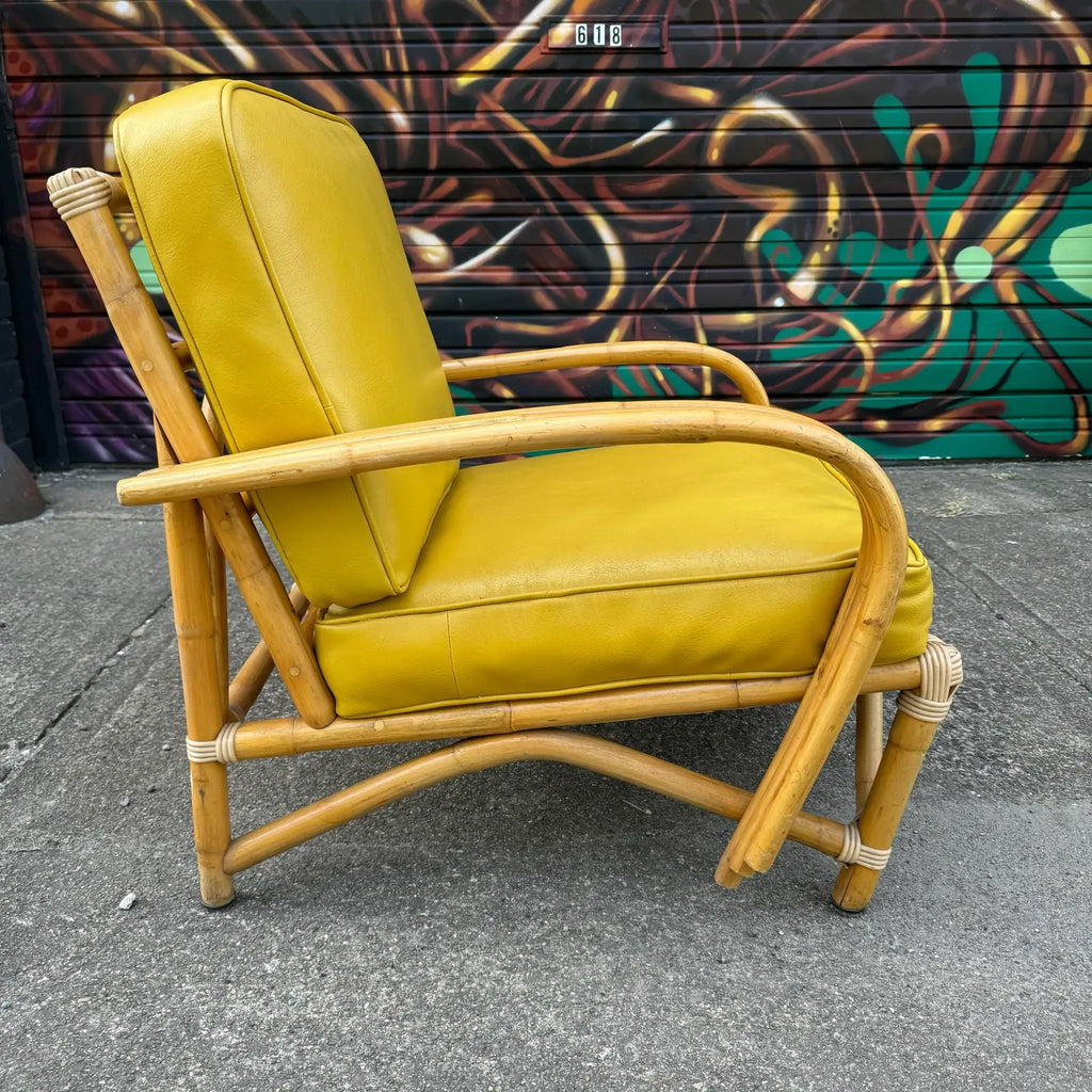 Mid Century Modern Bamboo Arm Lounge Chair Yellow