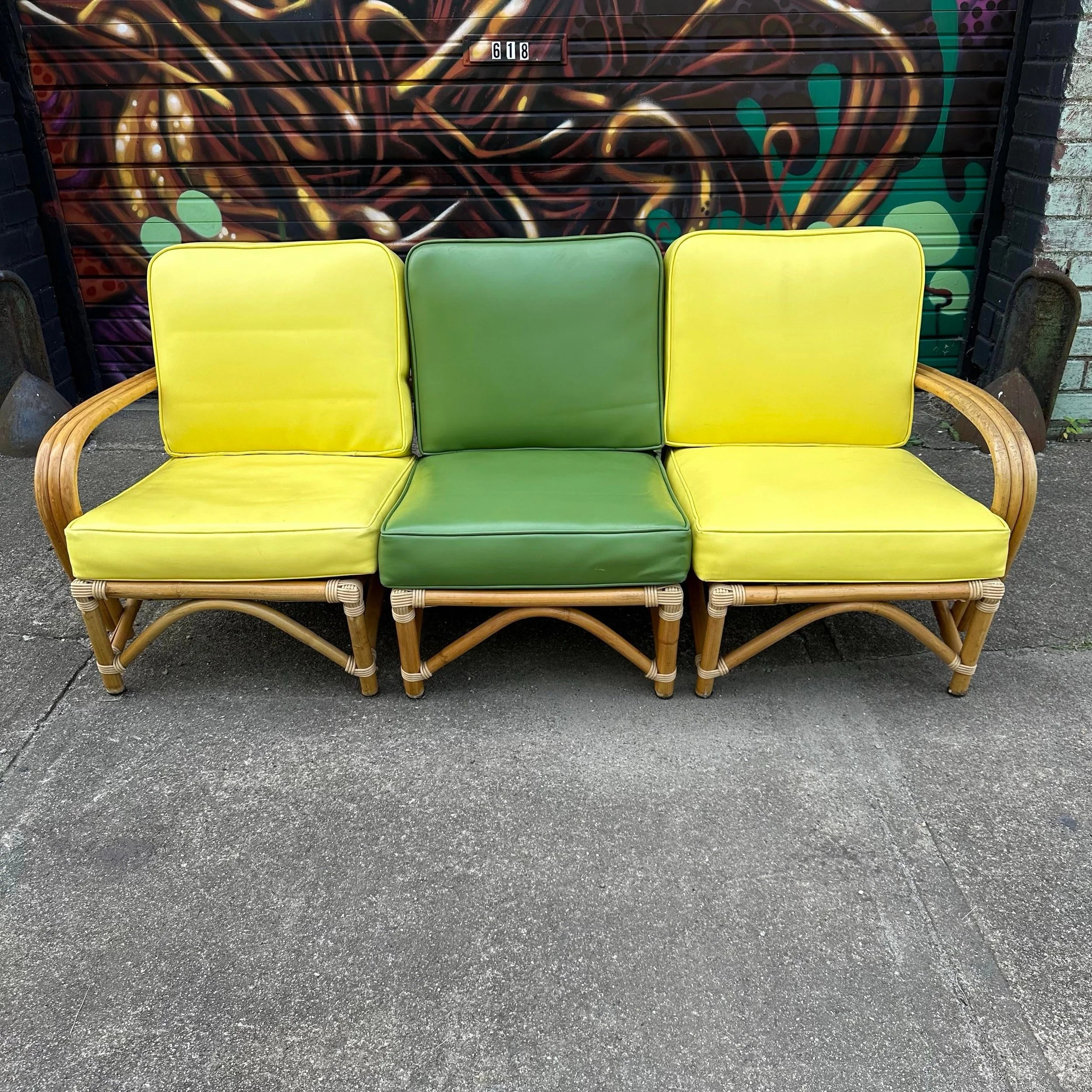 Mid Century Modern Bamboo Sectional Sofa