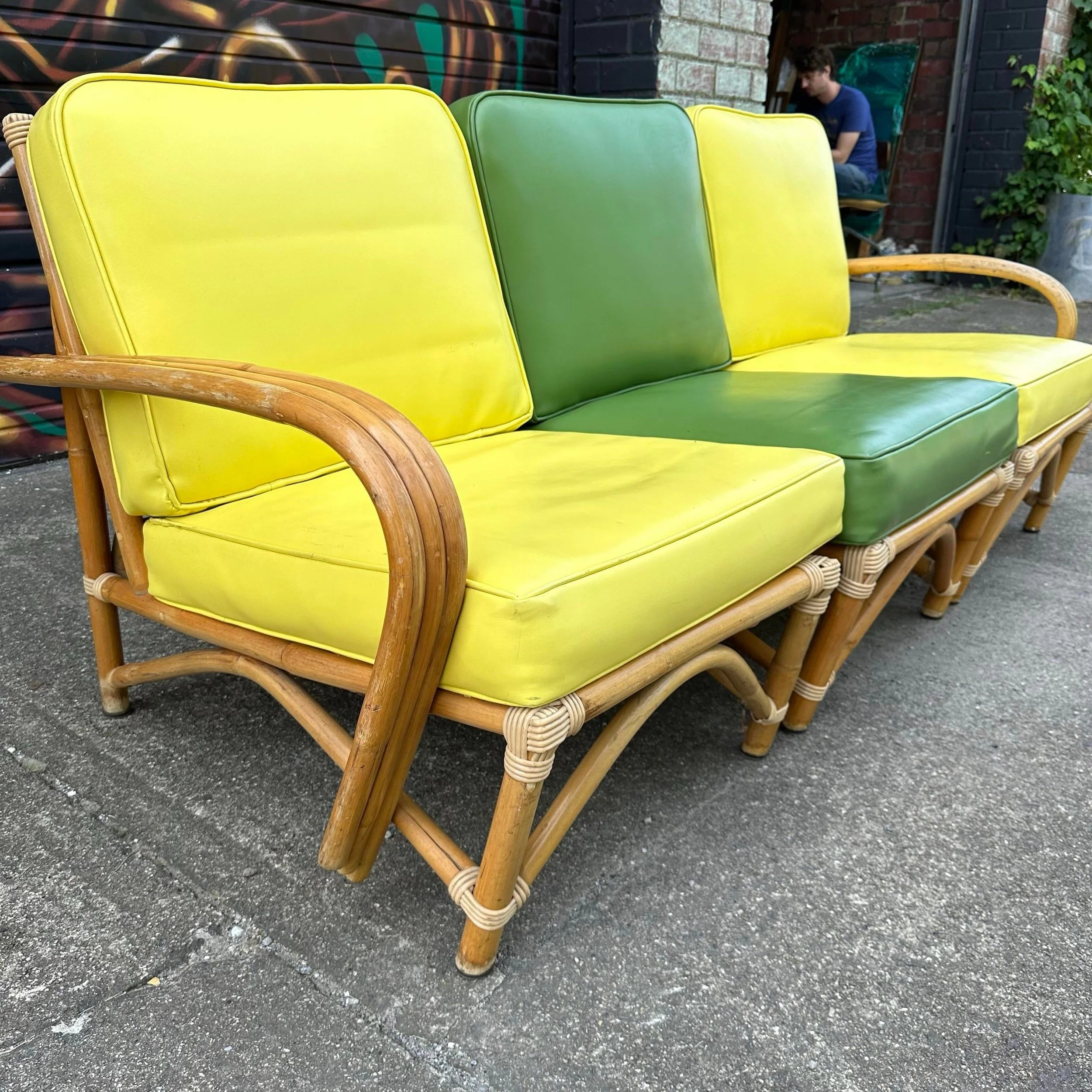 Mid Century Modern Bamboo Sectional Sofa