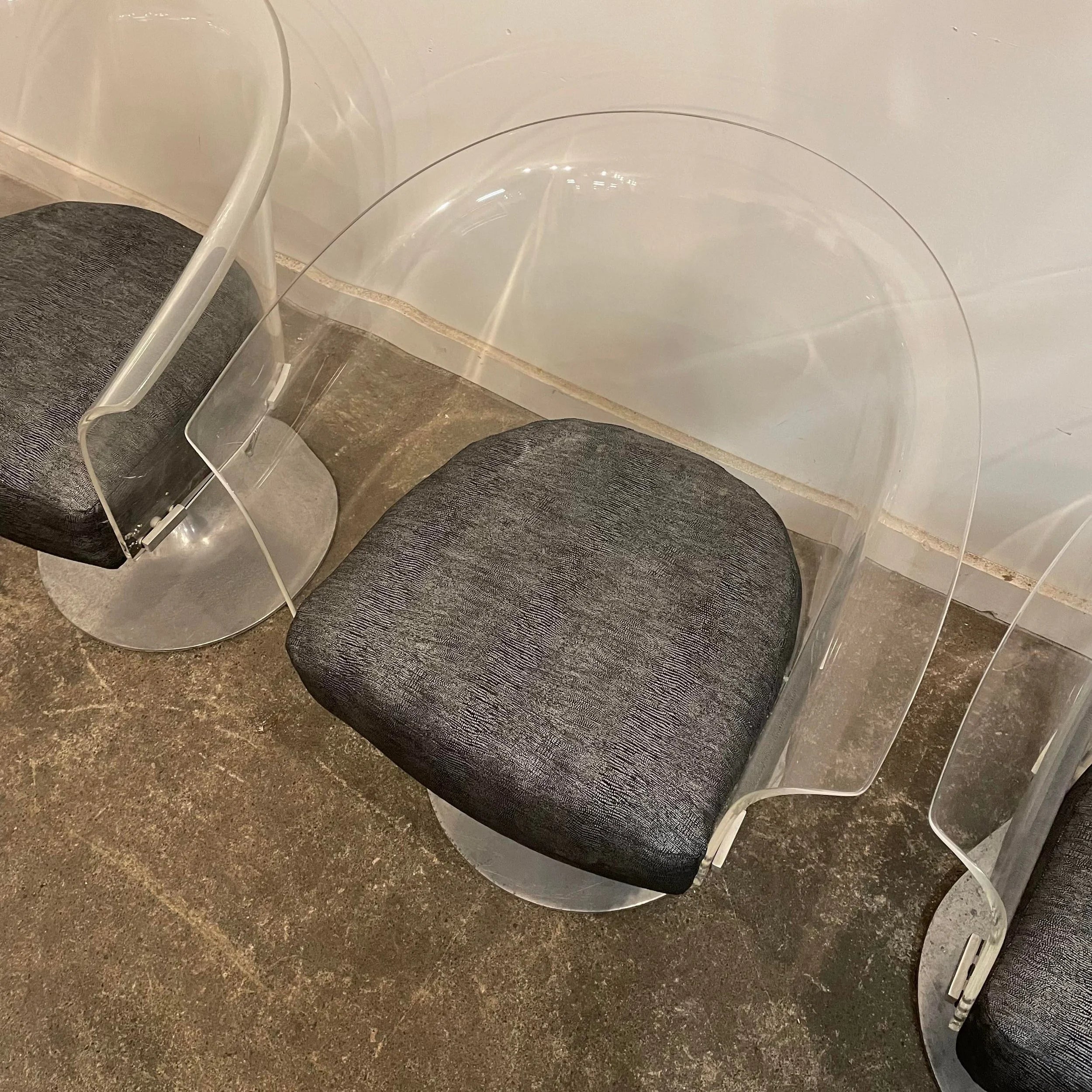 Mid Century Modern Bassick Flo-Tork Lucite Swivel and Reclining Chairs with Tulip Base - Set of 4