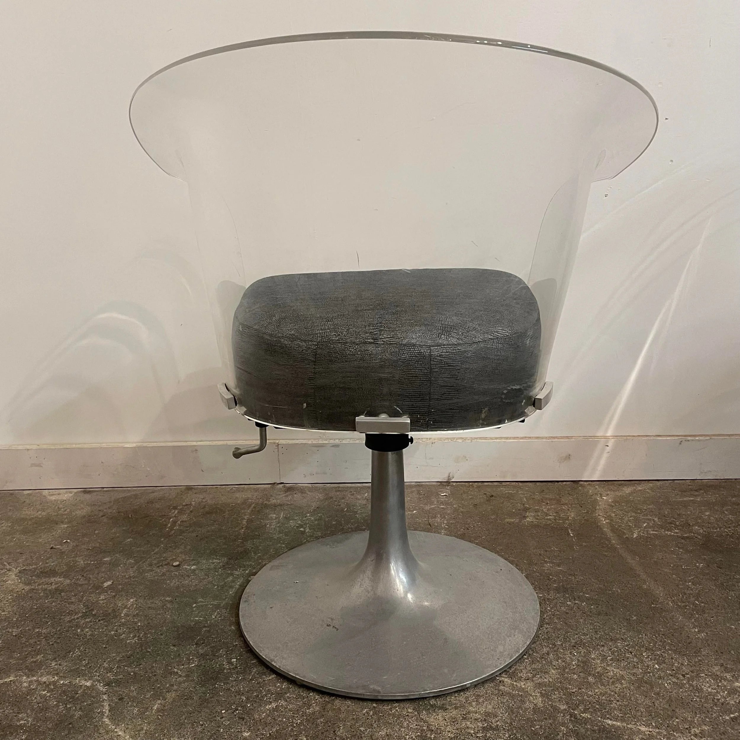 Mid Century Modern Bassick Flo-Tork Lucite Swivel and Reclining Chairs with Tulip Base - Set of 4