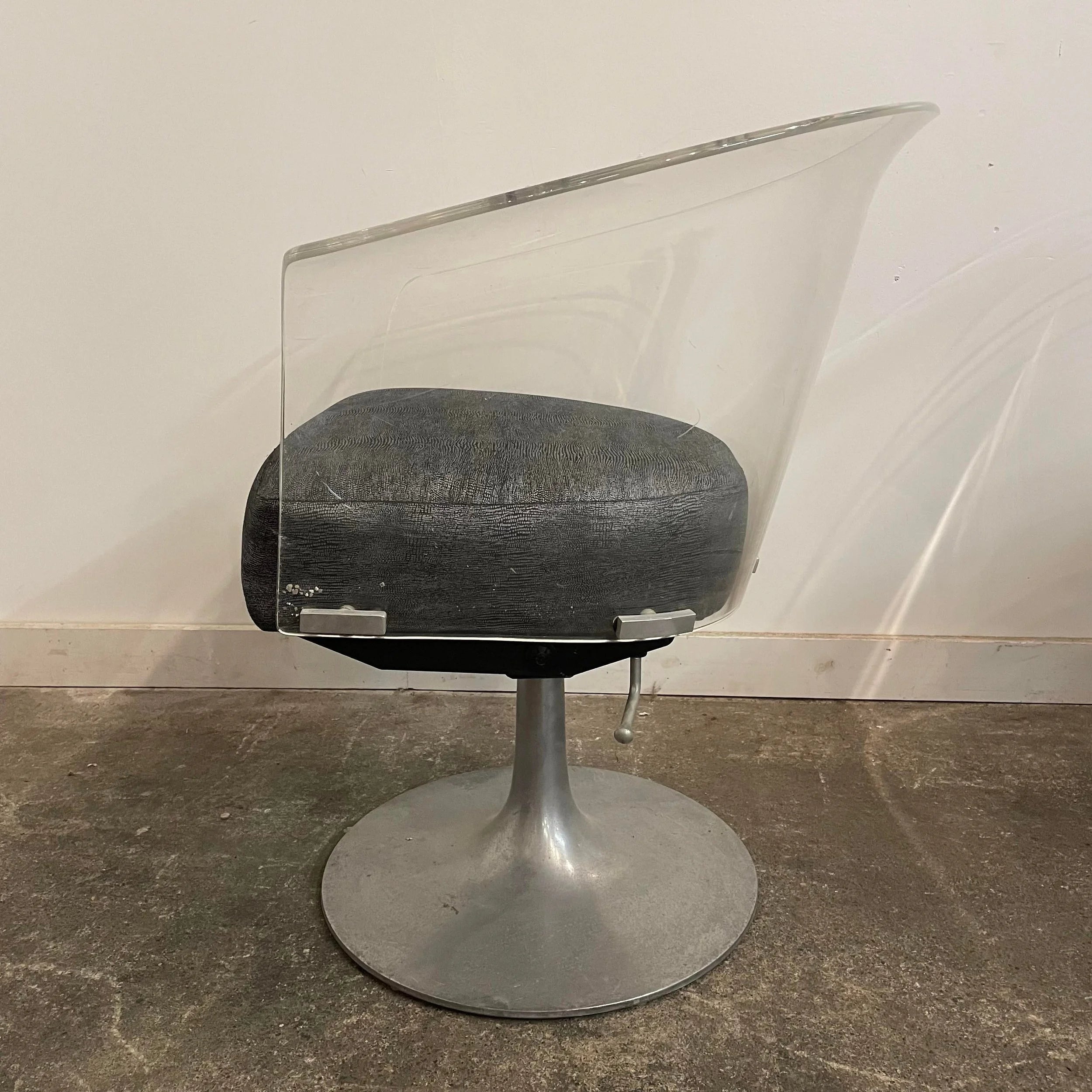 Mid Century Modern Bassick Flo-Tork Lucite Swivel and Reclining Chairs with Tulip Base - Set of 4