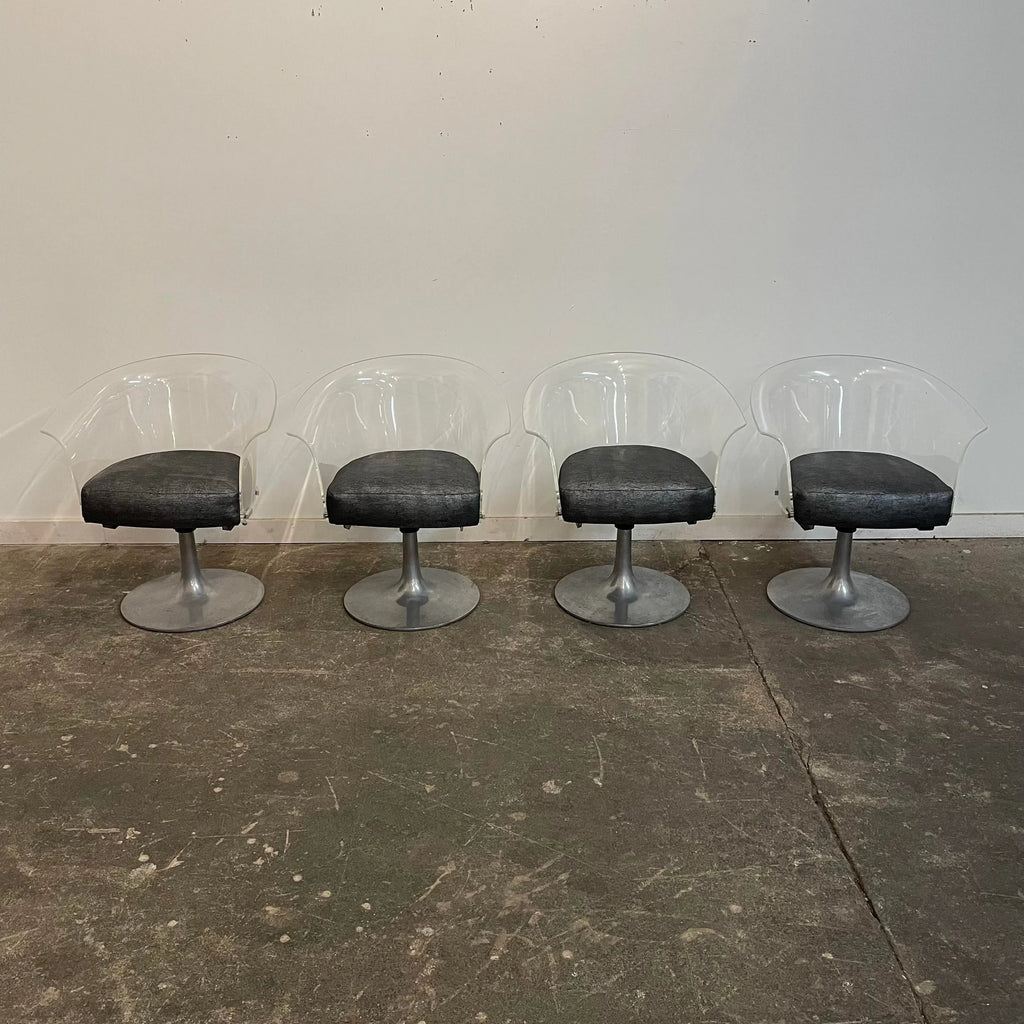 Mid Century Modern Bassick Flo-Tork Lucite Swivel and Reclining Chairs with Tulip Base - Set of 4