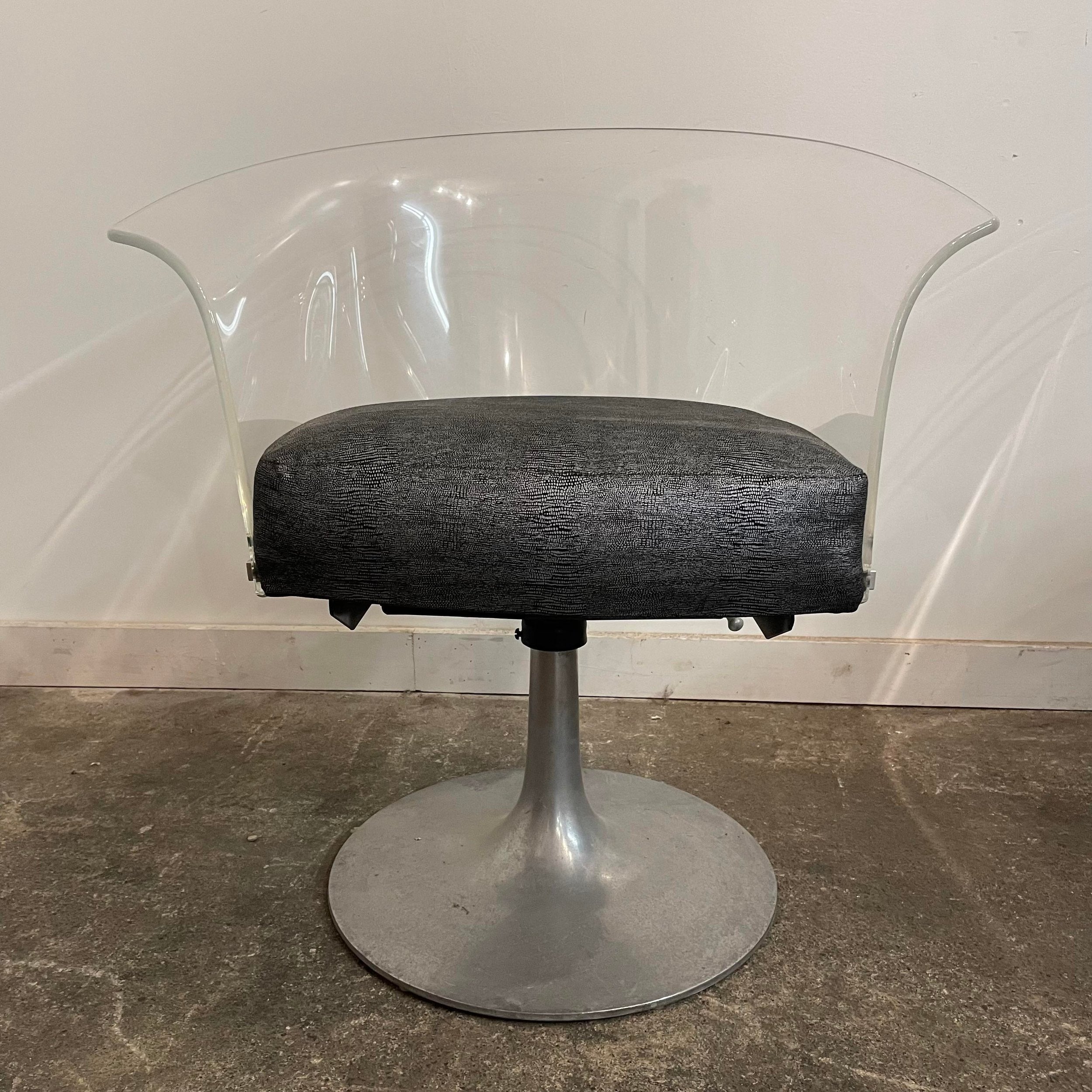 Mid Century Modern Bassick Flo-Tork Lucite Swivel and Reclining Chairs with Tulip Base - Set of 4