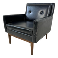 Milo Baughman Style Black Vinyl Lounge Chair With Walnut Base