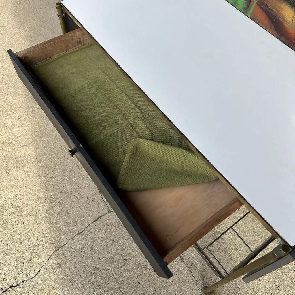 Mid Century Modern Brass and Glass Bar Cart Possible Harvey Probber