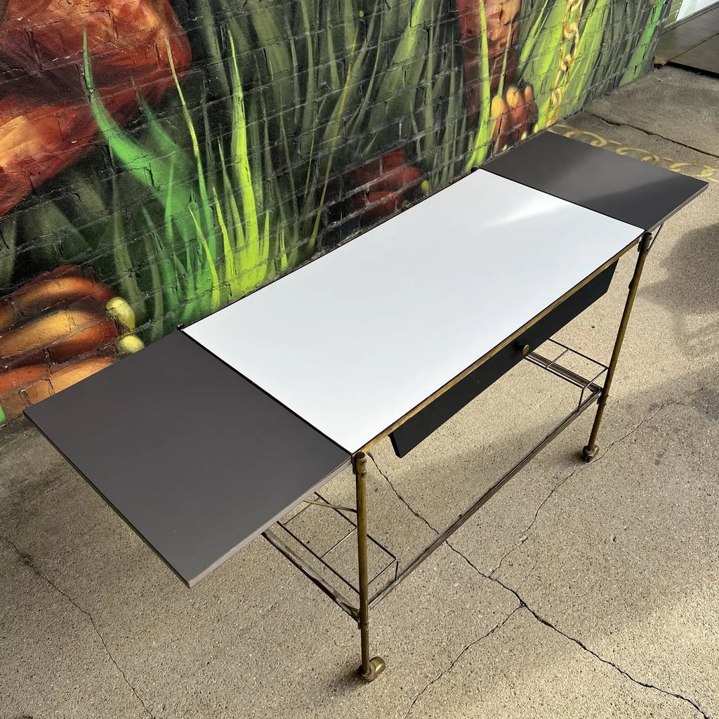 Mid Century Modern Brass and Glass Bar Cart Possible Harvey Probber