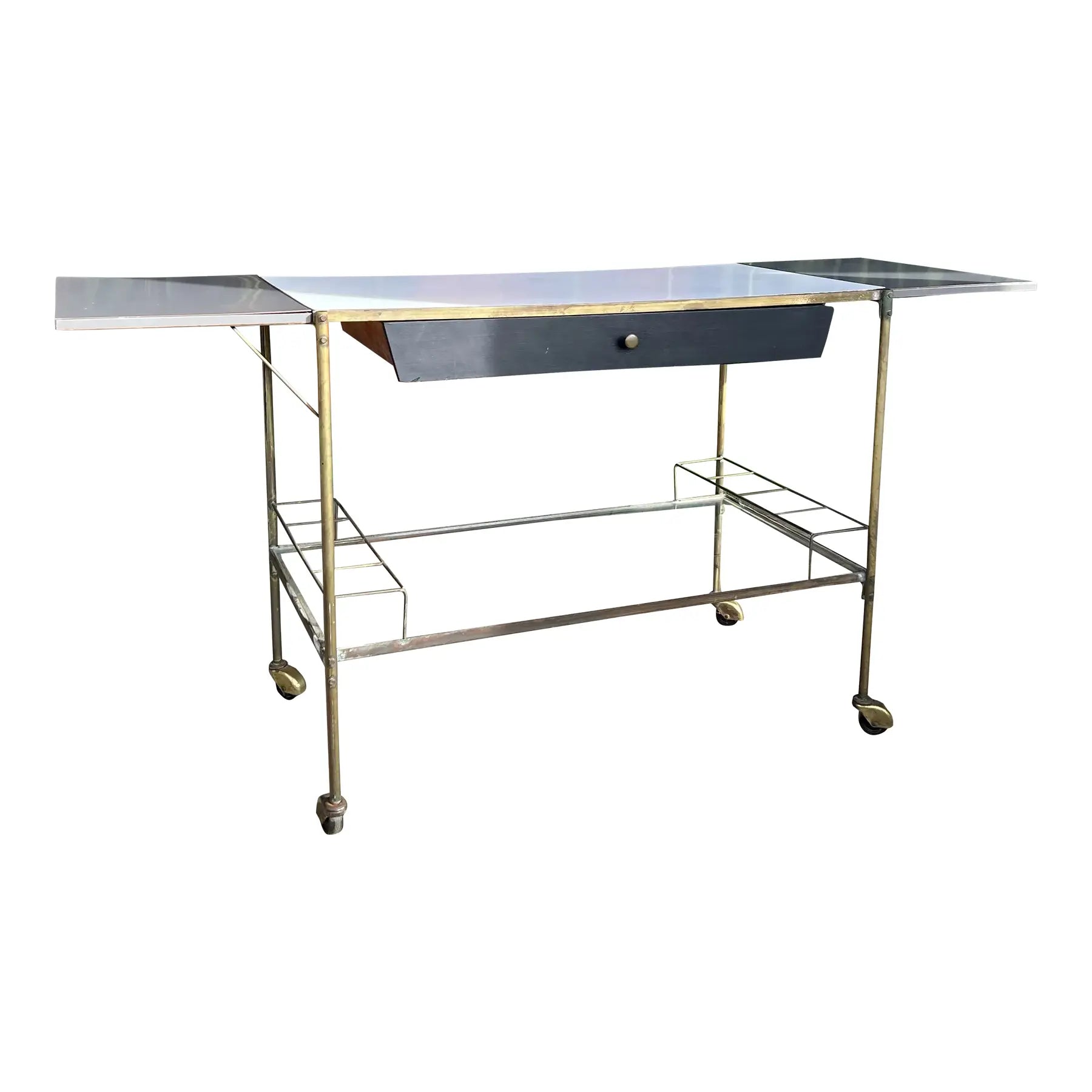 Mid Century Modern Brass and Glass Bar Cart Possible Harvey Probber