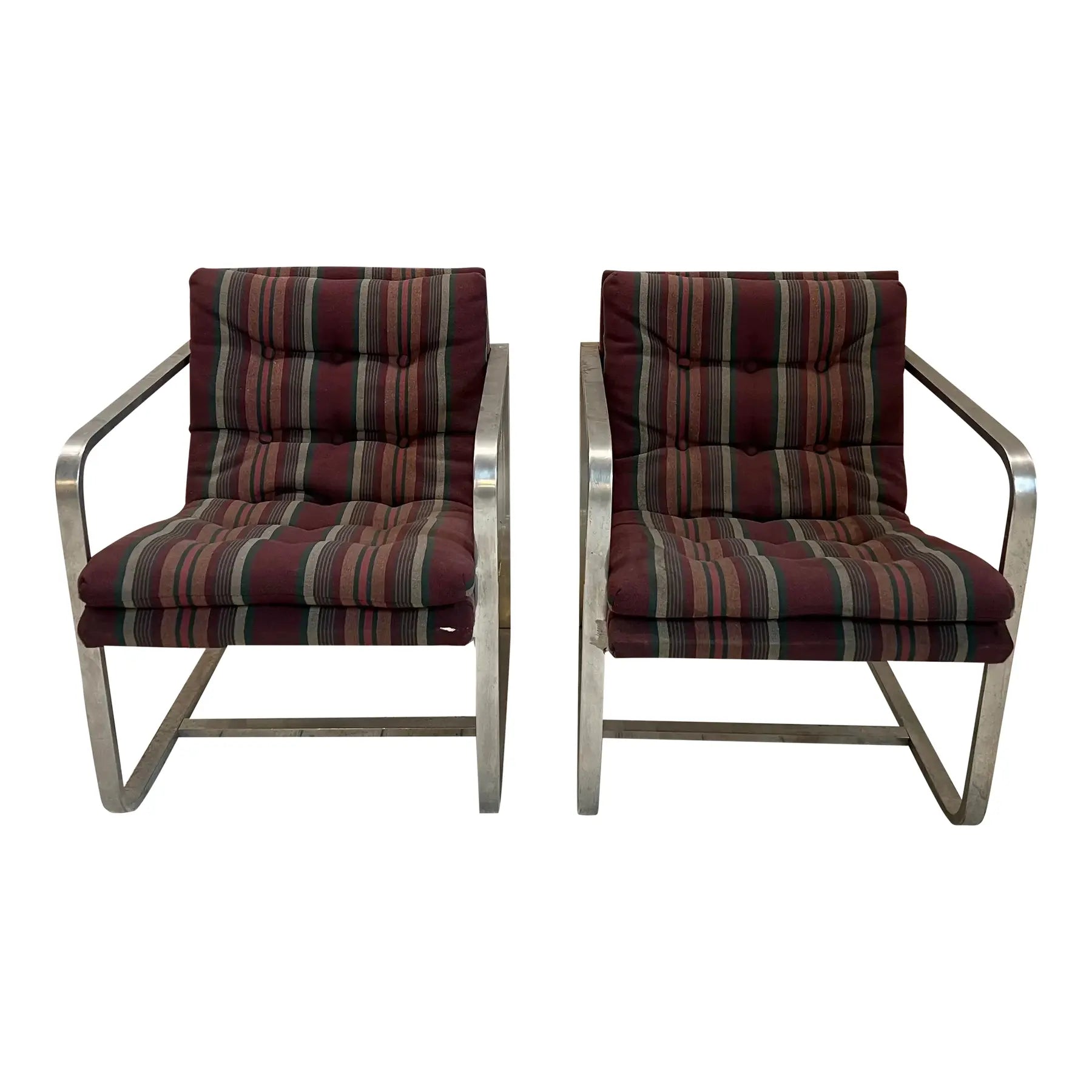 Mid Century Modern Brushed Aluminum Club Chairs