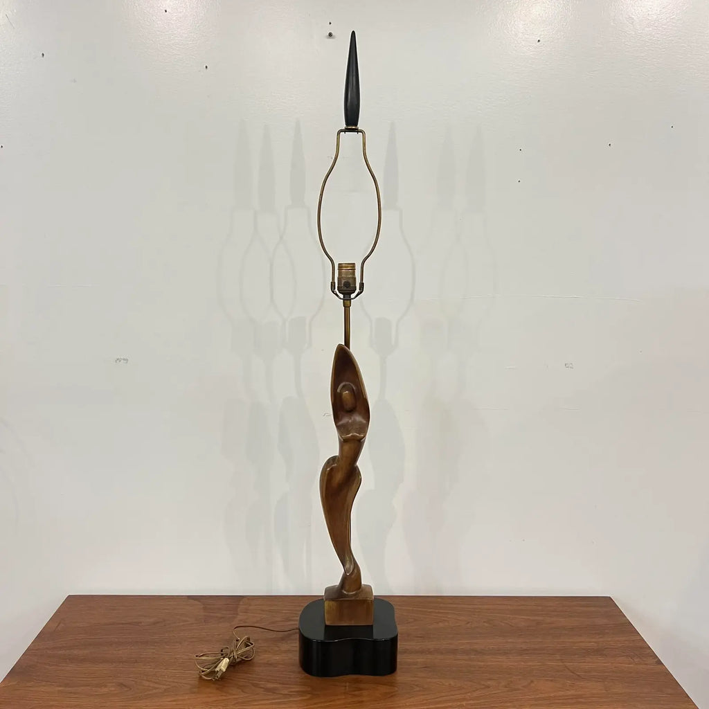 Mid Century Modern Carved Woman Figural Heifetz Table Lamp