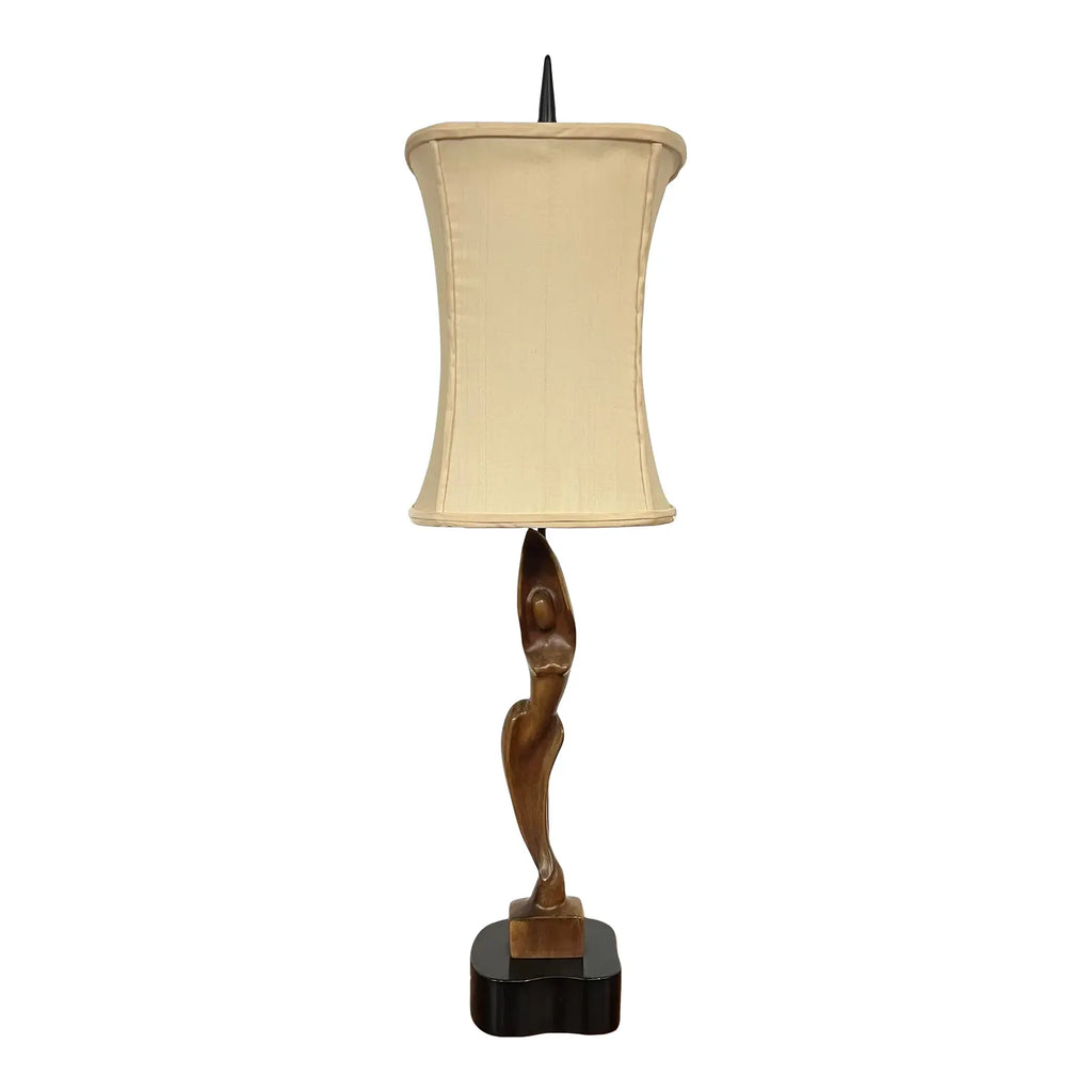 Mid Century Modern Carved Woman Figural Heifetz Table Lamp