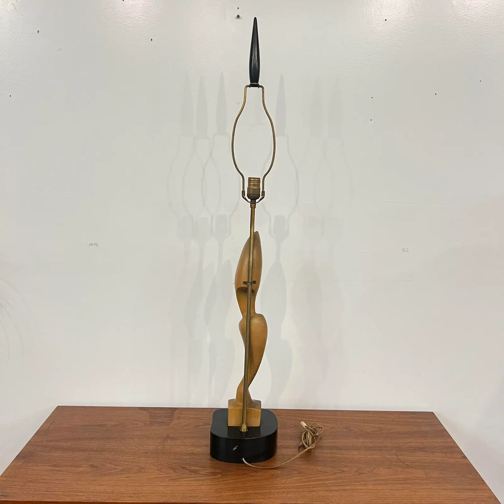 Mid Century Modern Carved Woman Figural Heifetz Table Lamp