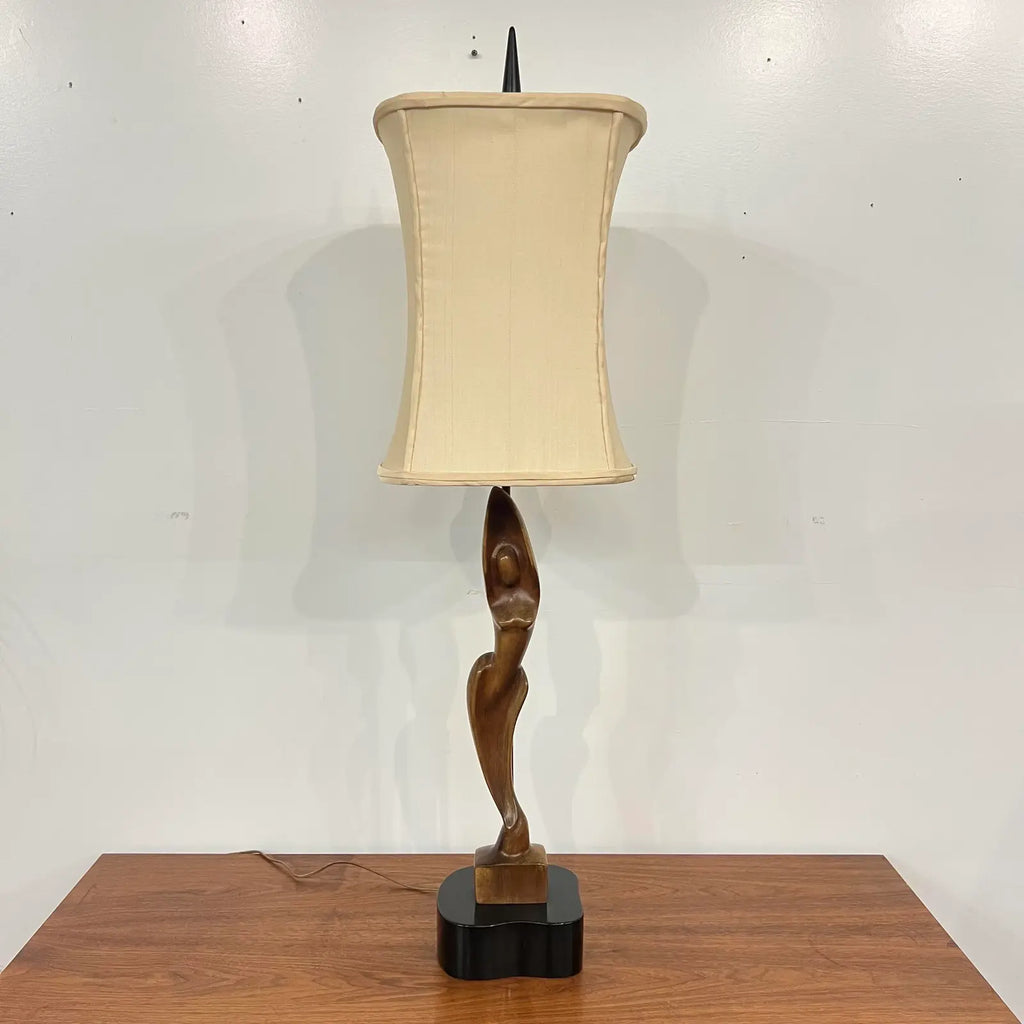 Mid Century Modern Carved Woman Figural Heifetz Table Lamp