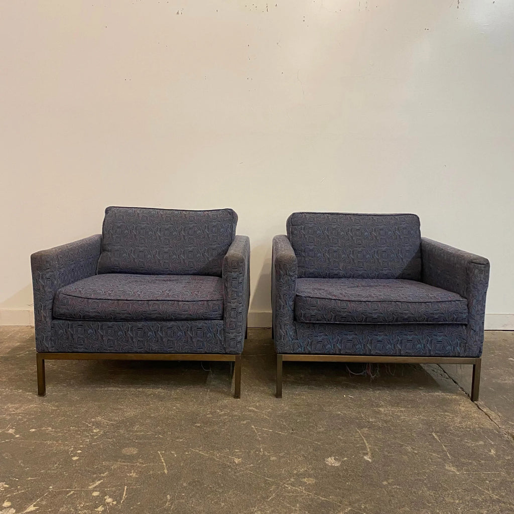 Florence Knoll Club Chairs With Bronze Legs
