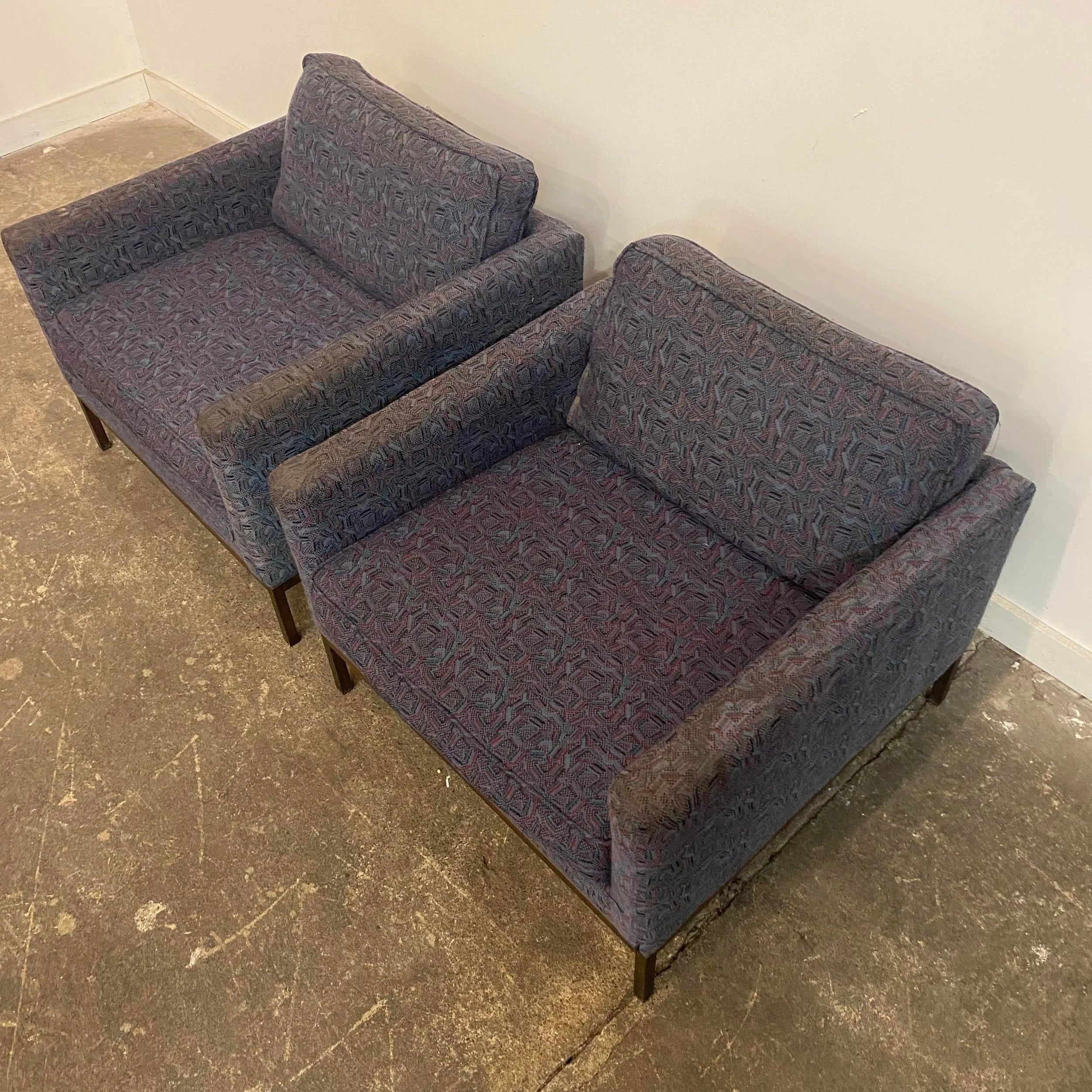 Florence Knoll Club Chairs With Bronze Legs