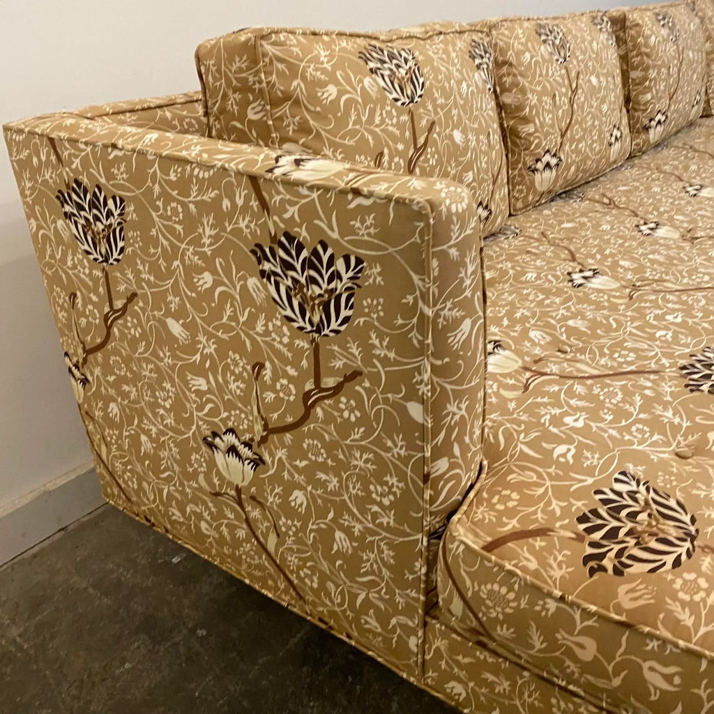 Mid Century Modern Edward Wormley for Dunbar Sofa Recovered in William Morris Fabric Brass Legs