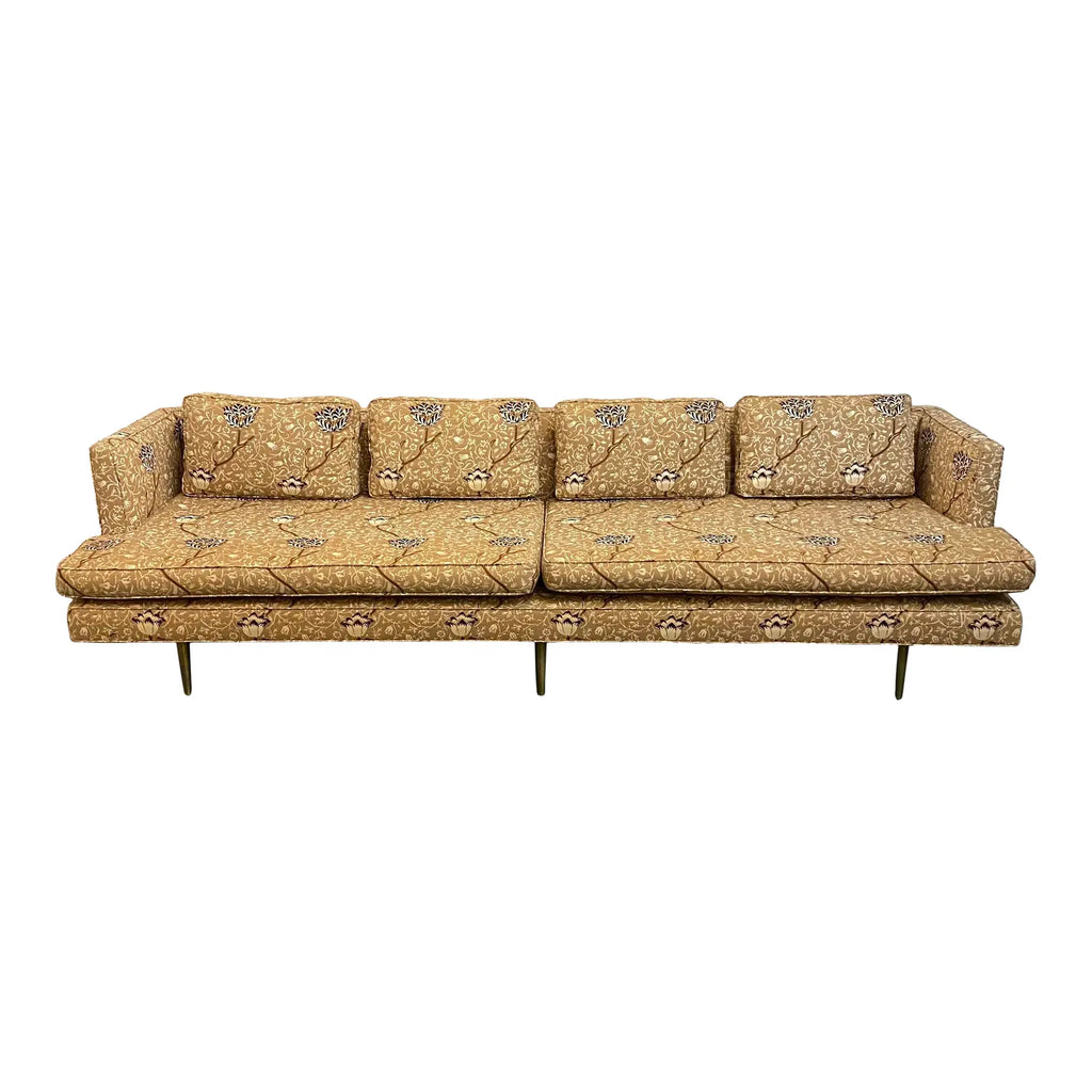 Mid Century Modern Edward Wormley for Dunbar Sofa Recovered in William Morris Fabric Brass Legs