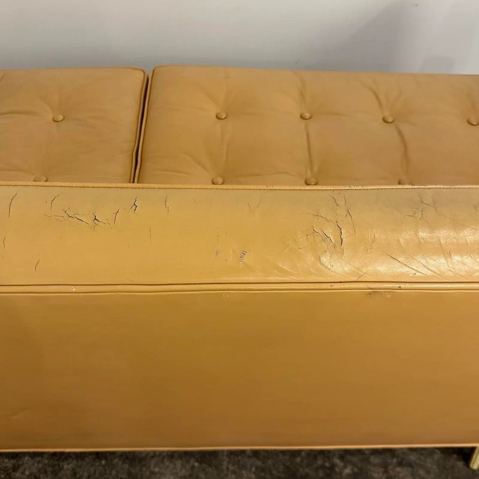 Mid Century Modern Edward Wormley for Dunbar Tan Leather Sofa With Brass Legs