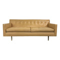 Mid Century Modern Edward Wormley for Dunbar Tan Leather Sofa With Brass Legs