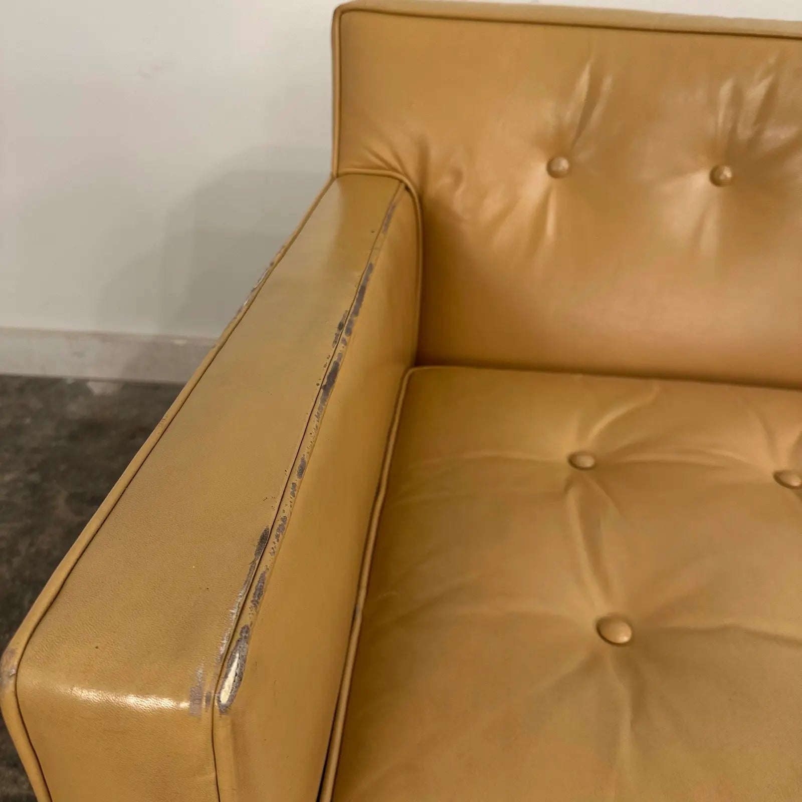 Mid Century Modern Edward Wormley for Dunbar Tan Leather Sofa With Brass Legs