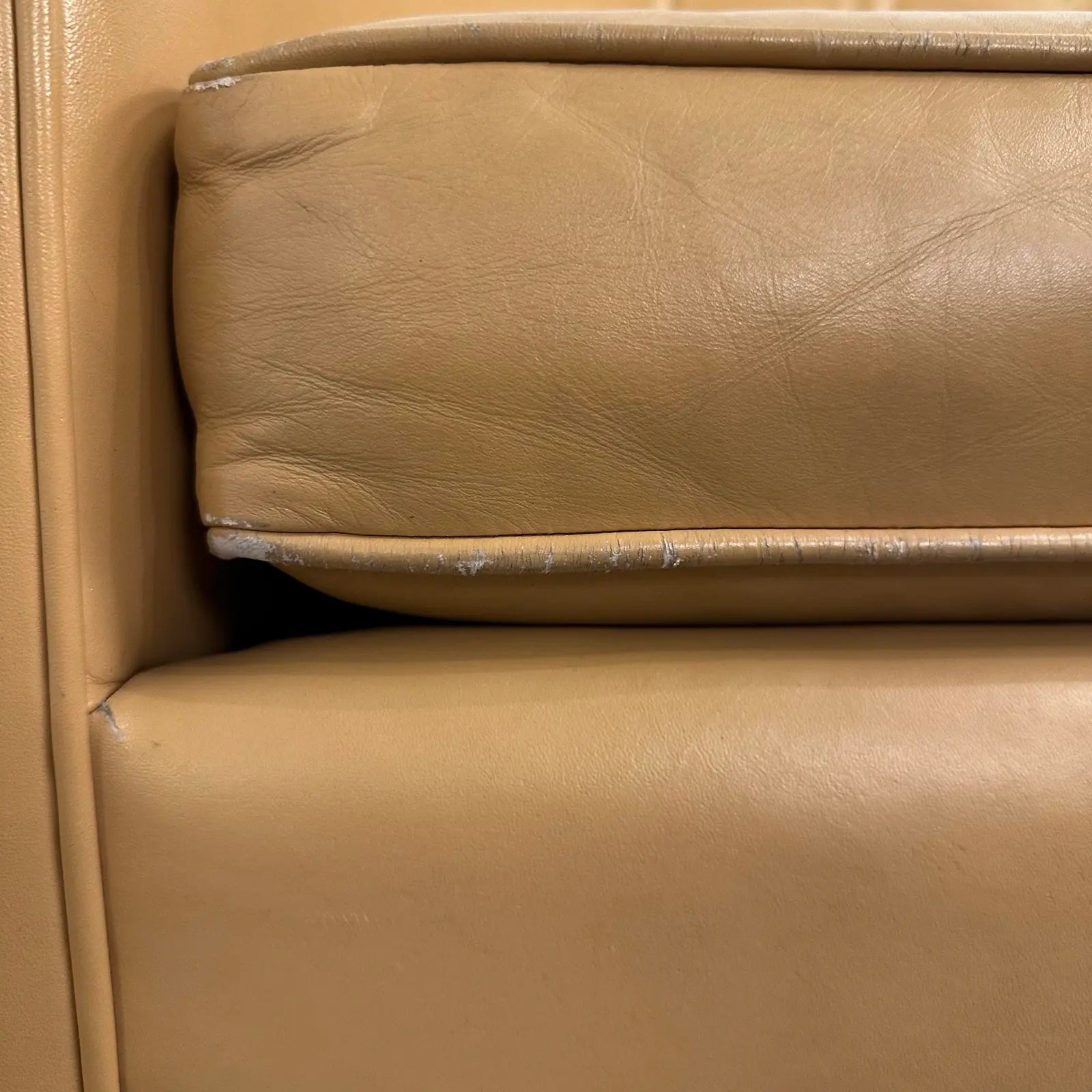 Mid Century Modern Edward Wormley for Dunbar Tan Leather Sofa With Brass Legs