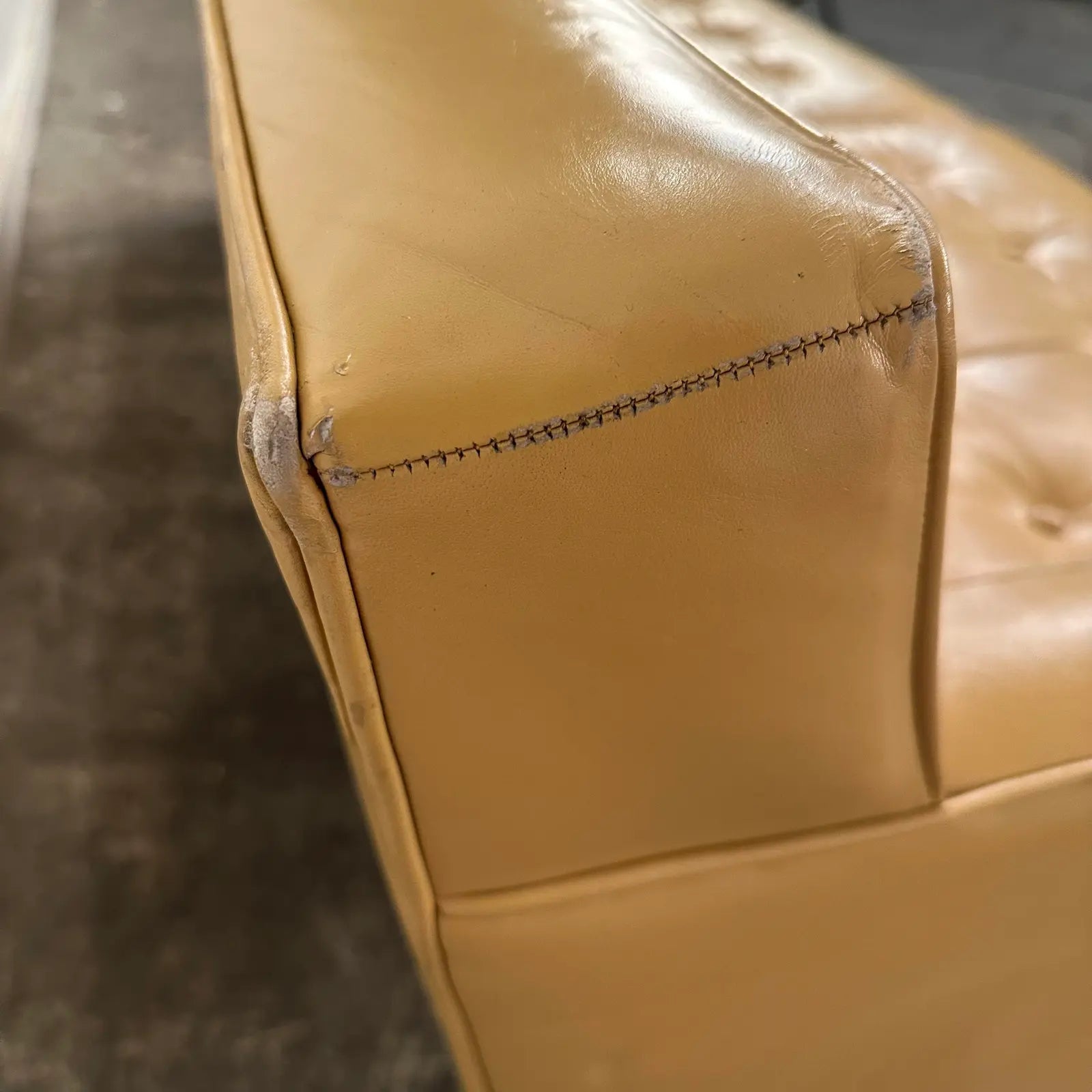 Mid Century Modern Edward Wormley for Dunbar Tan Leather Sofa With Brass Legs