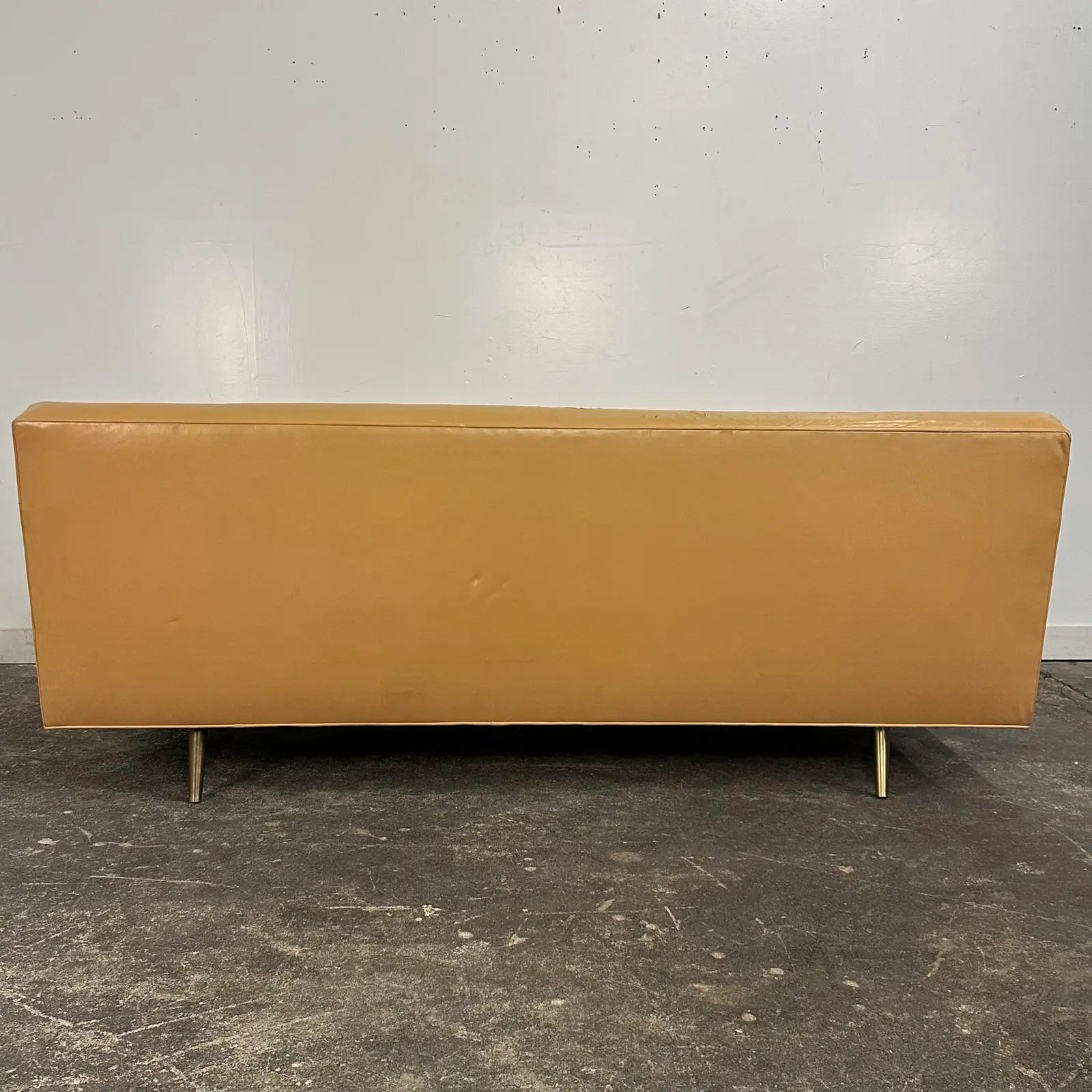Mid Century Modern Edward Wormley for Dunbar Tan Leather Sofa With Brass Legs