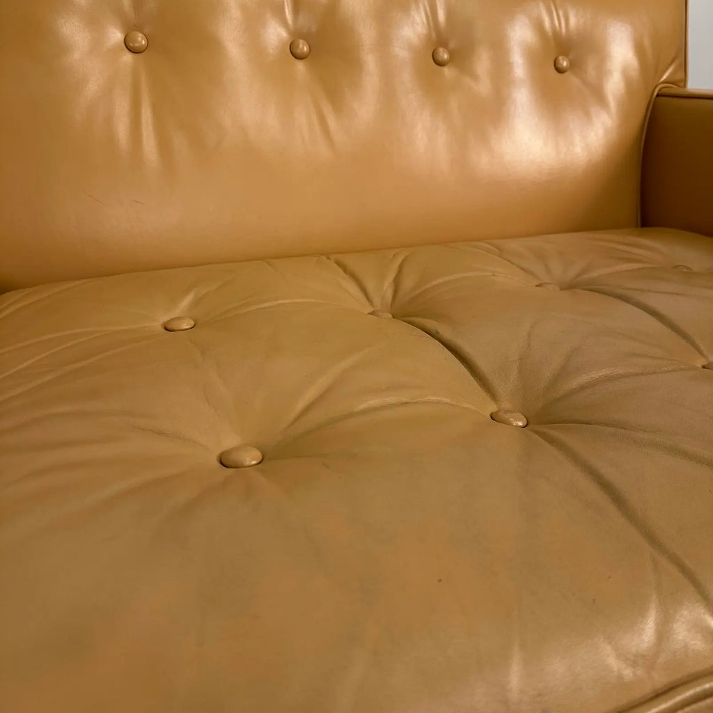 Mid Century Modern Edward Wormley for Dunbar Tan Leather Sofa With Brass Legs