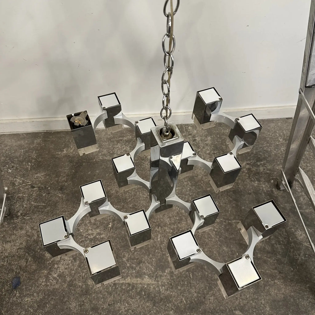 Mid Century Modern Gaetano Sciolari Cubic Chandelier “Ice Cube”